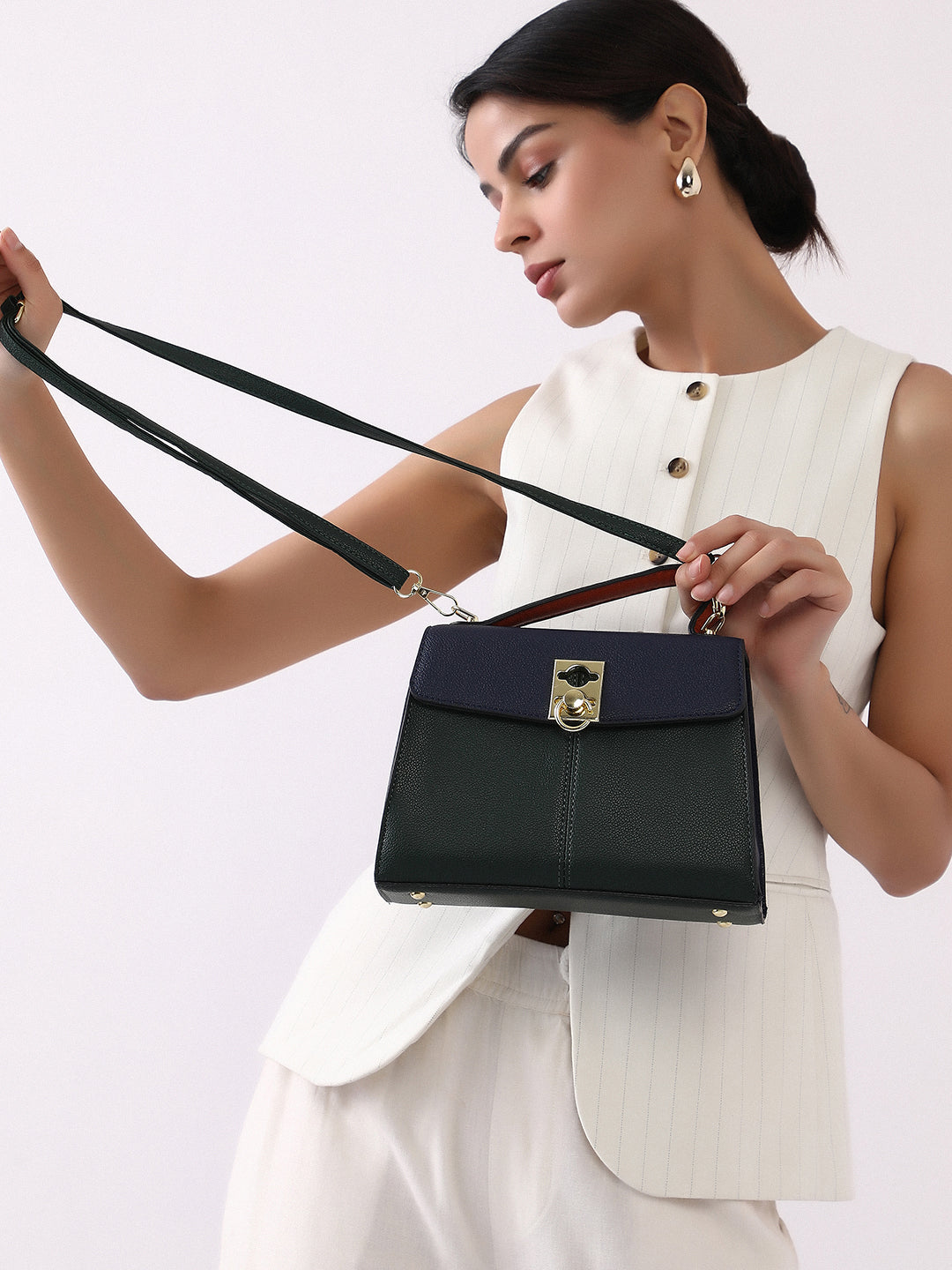 The Curatus Satchel Bag - Navy Blue & Emerald Green