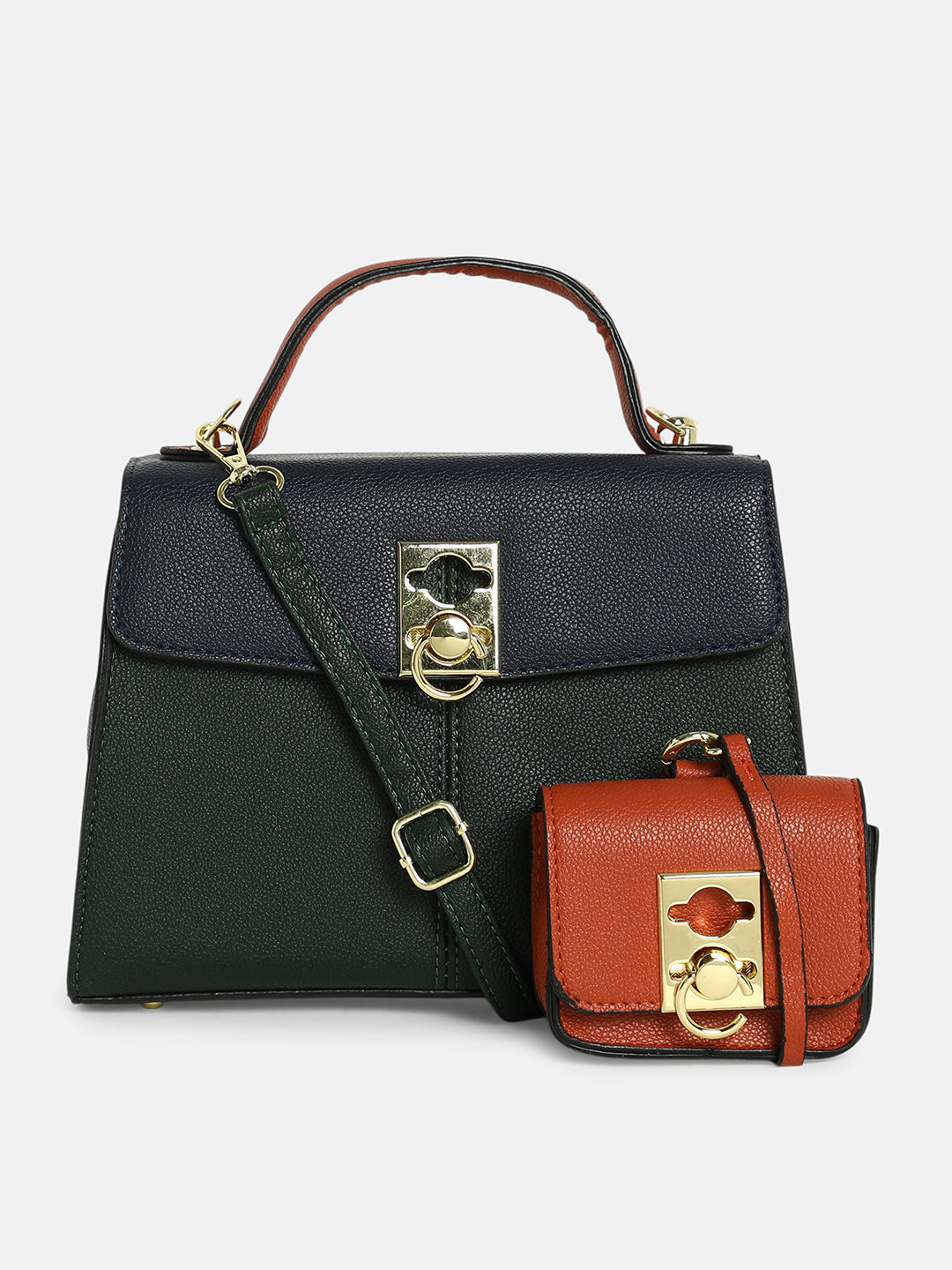 The Curatus Satchel Bag - Navy Blue & Emerald Green