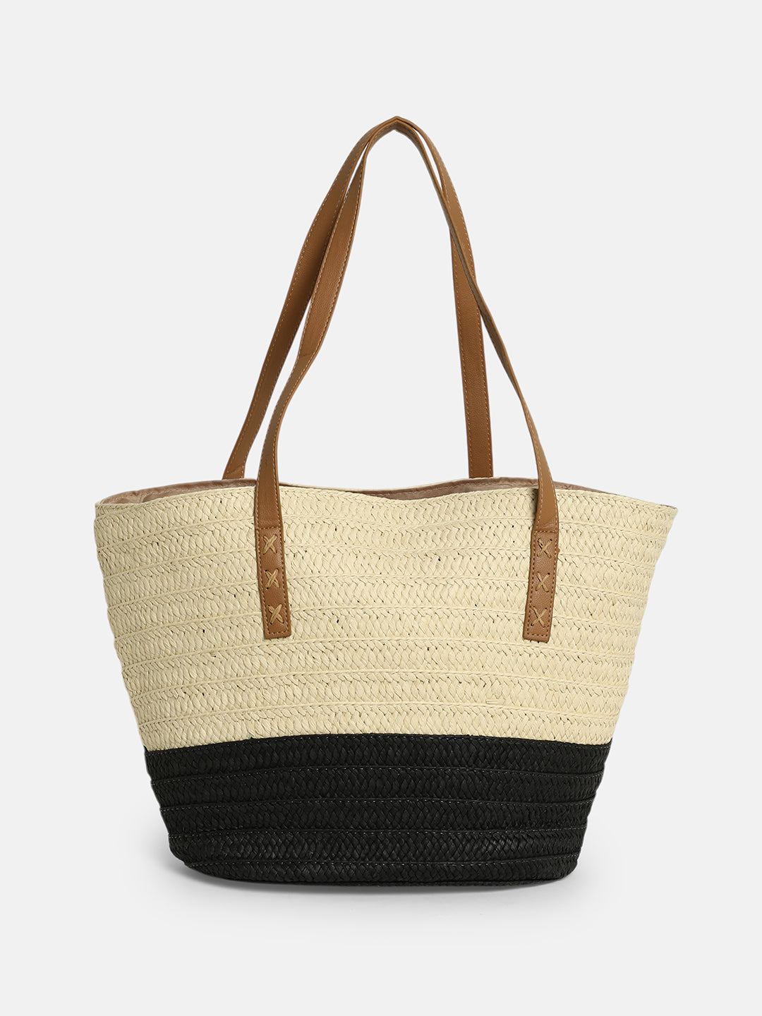 The Straw-Block Tote Bag - Midnight Black:Off-White