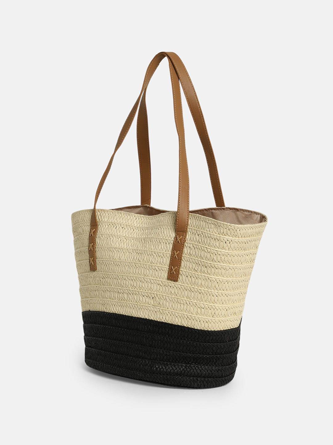 The Straw-Block Tote Bag - Midnight Black:Off-White