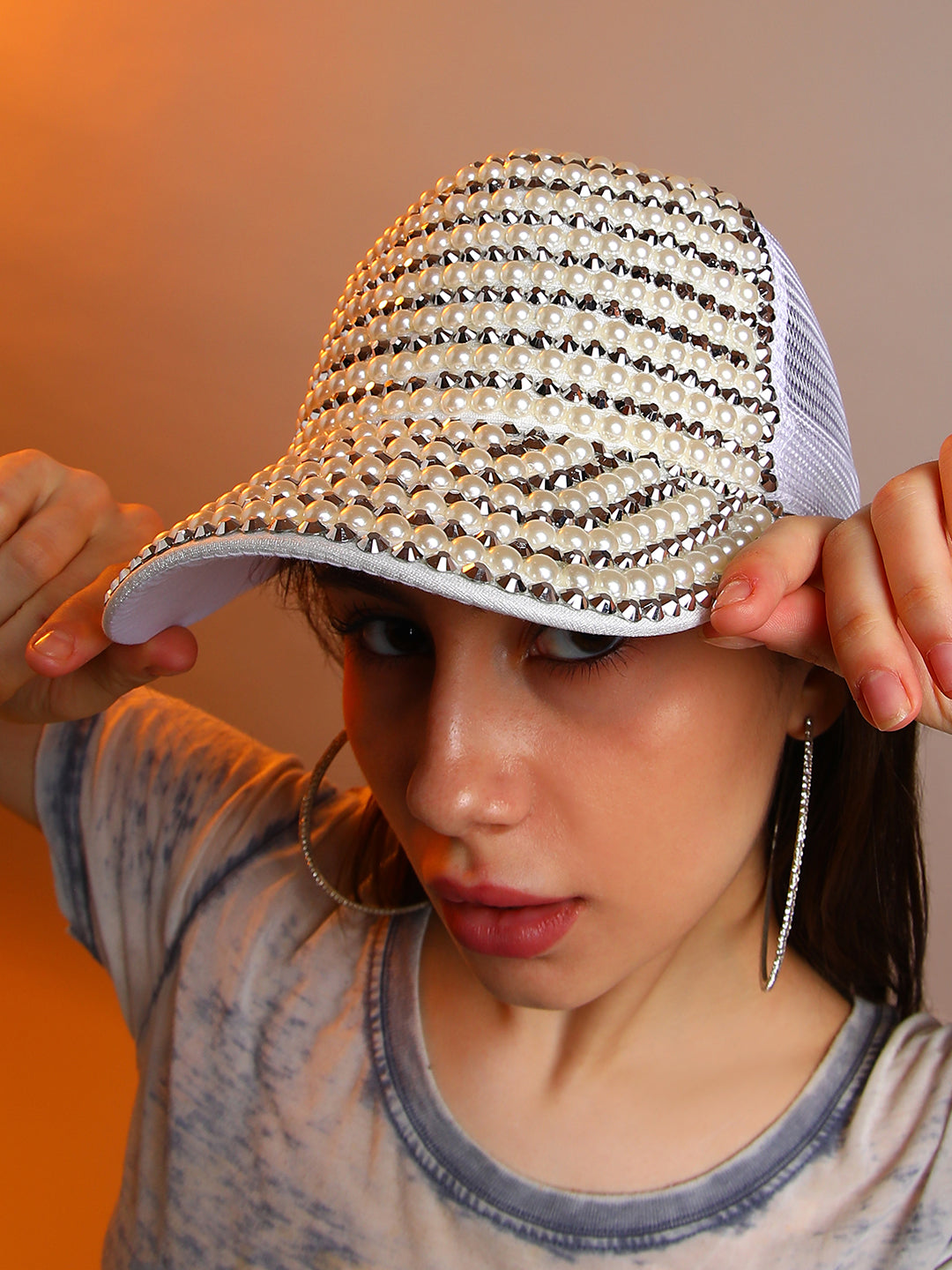 Studded Pearl Baseball Cap