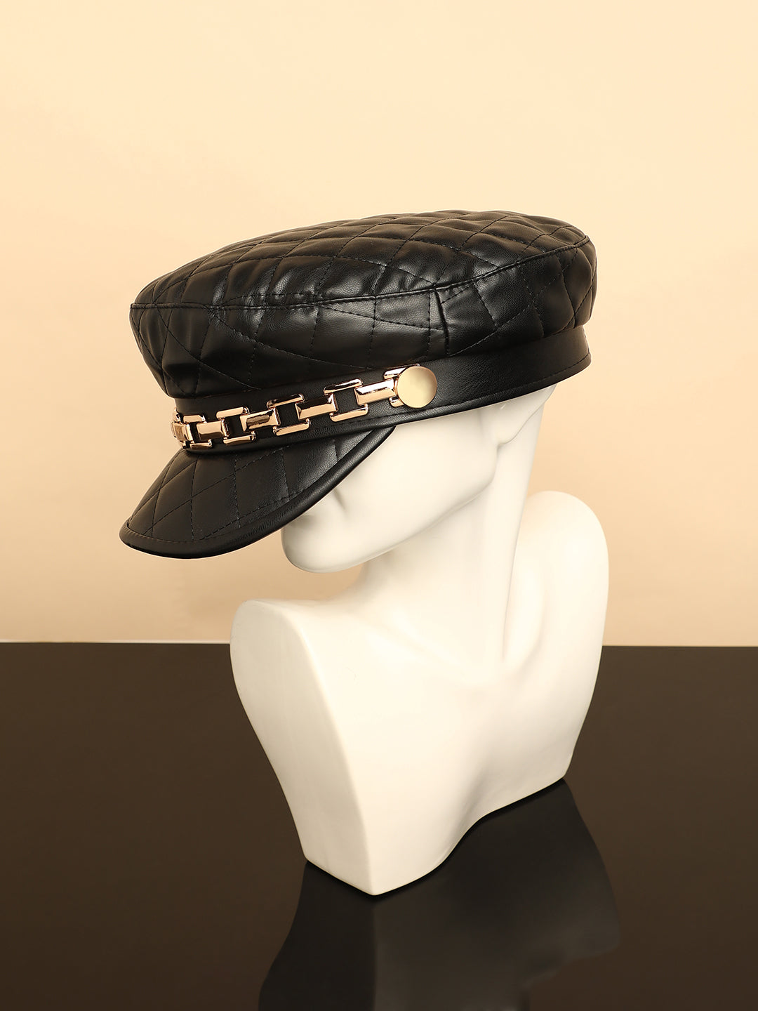 Women's Quilted Breton Cap - Midnight Black