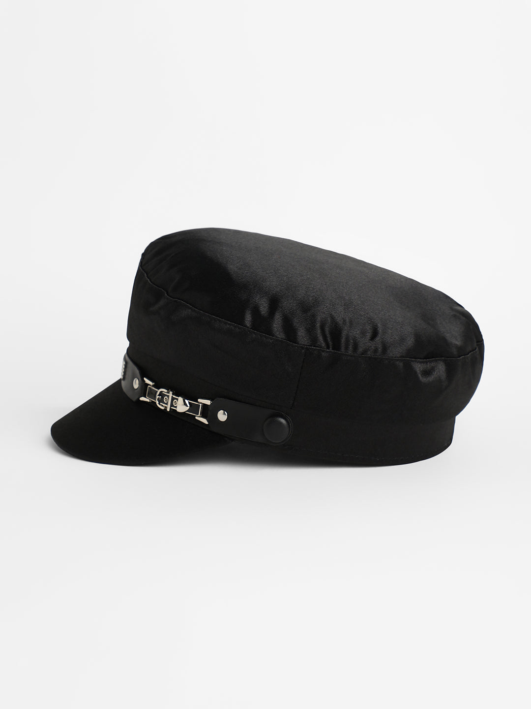 Women's Embellished Satin Bakerboy Cap - Midnight Black