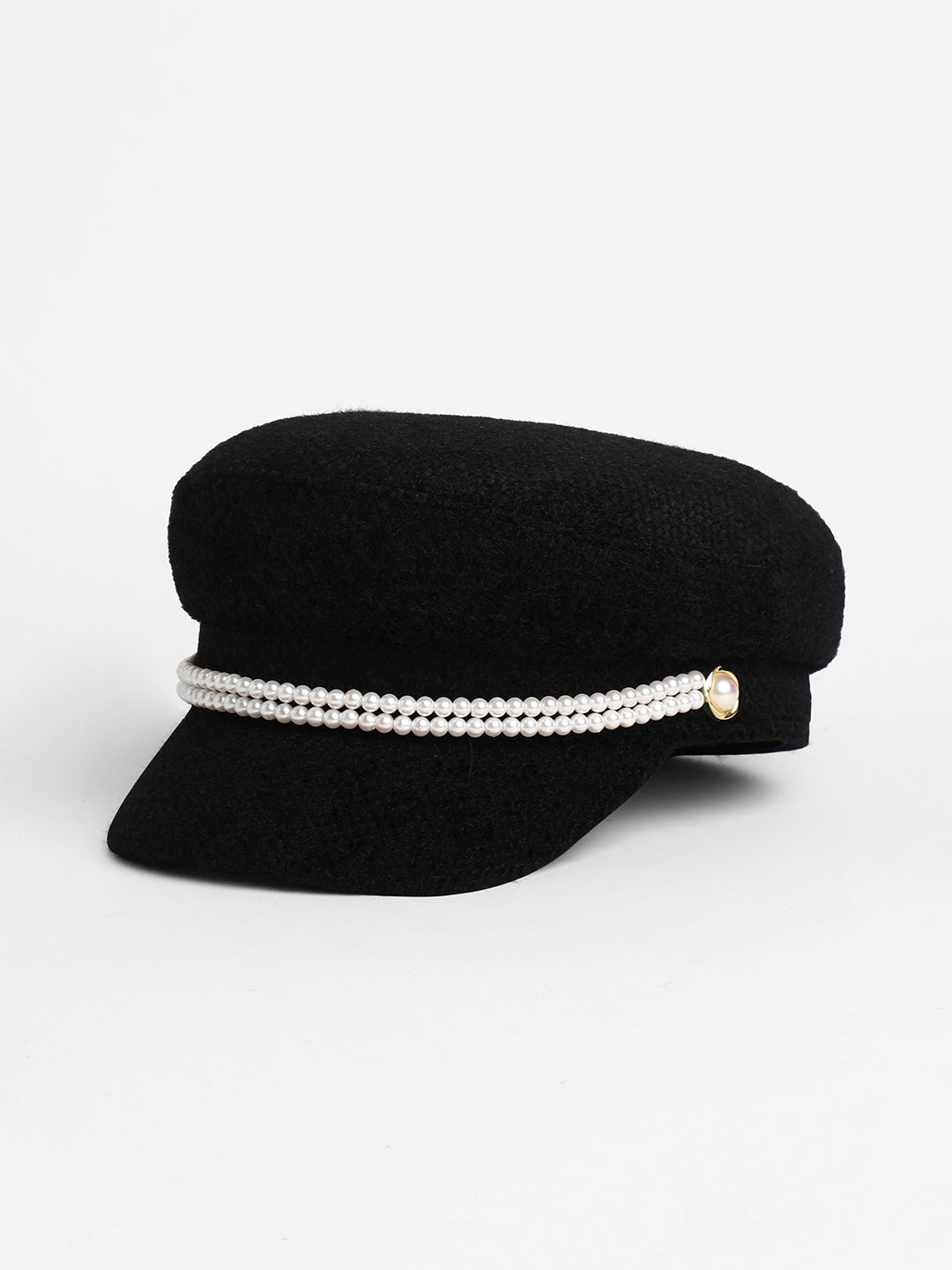 Women's Pearl-Lined Breton Cap - Midnight Black