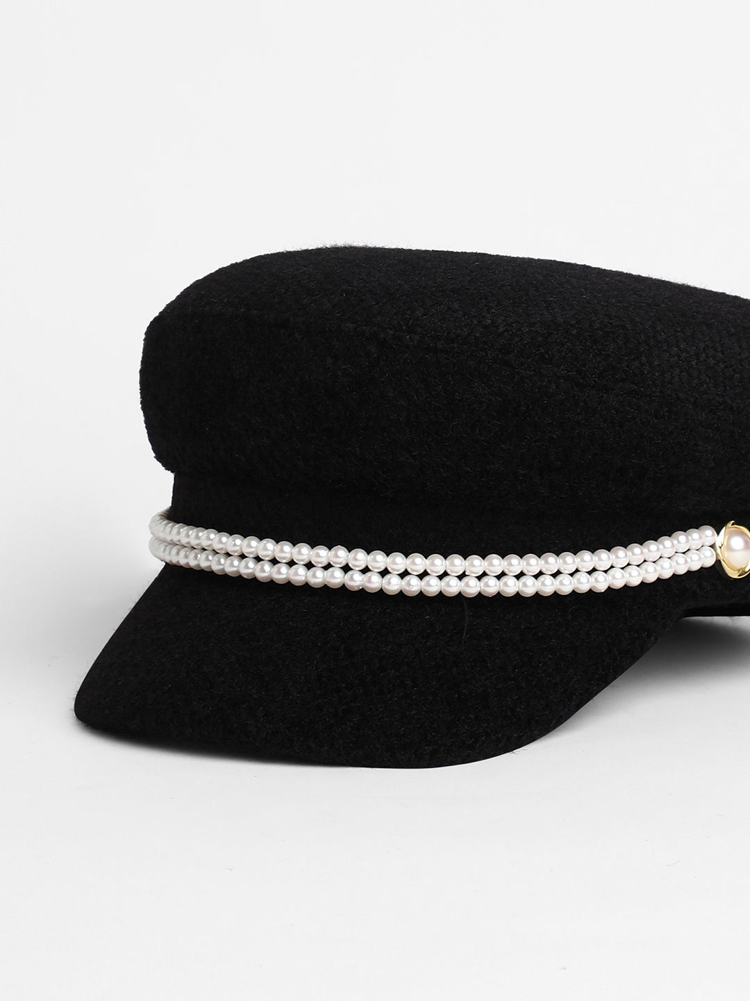 Women's Pearl-Lined Breton Cap - Midnight Black