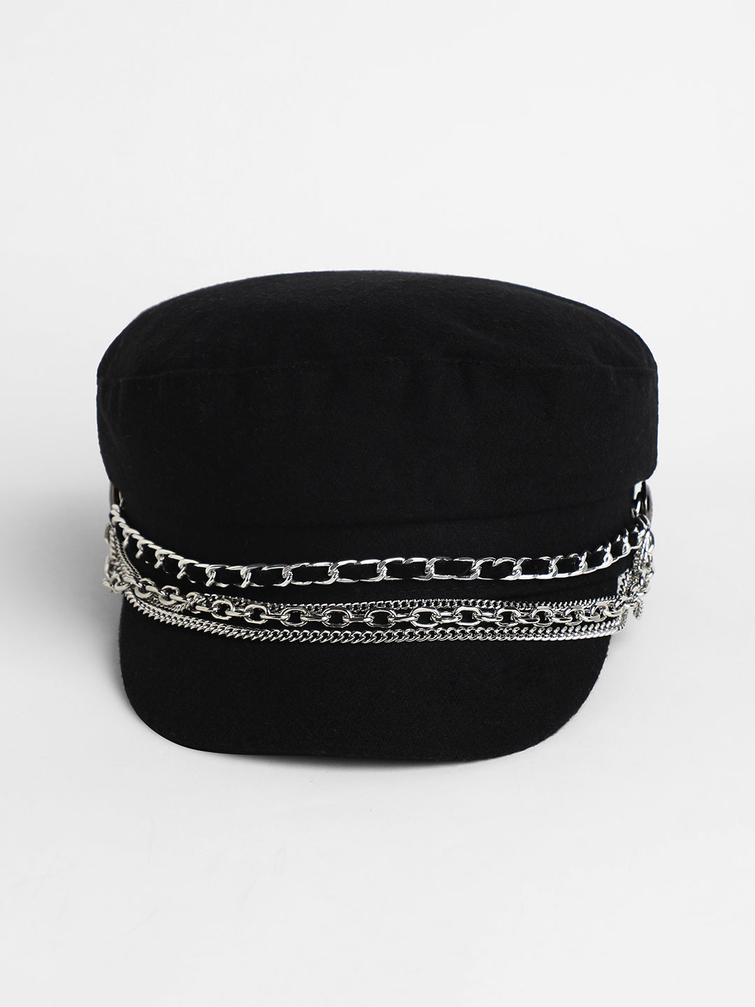 Women's Chain-Lined Bakerboy Cap - Midnight Black