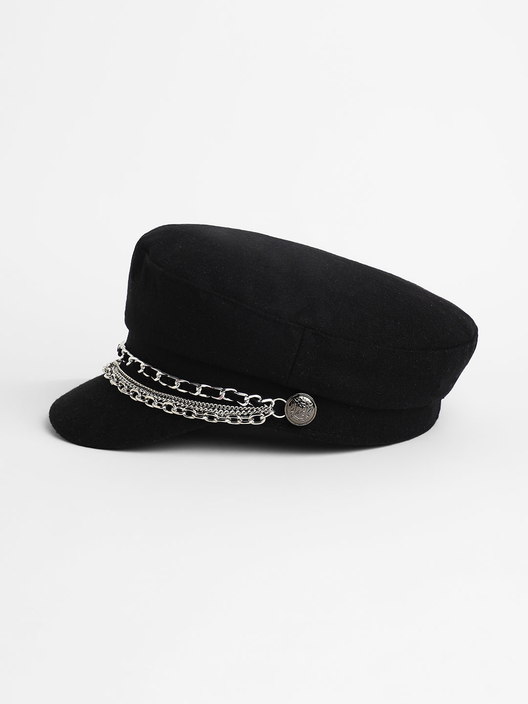 Women's Chain-Lined Bakerboy Cap - Midnight Black