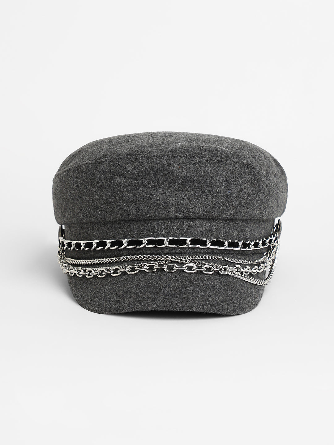 Women's Chain-Lined Bakerboy Cap - Charcoal Grey