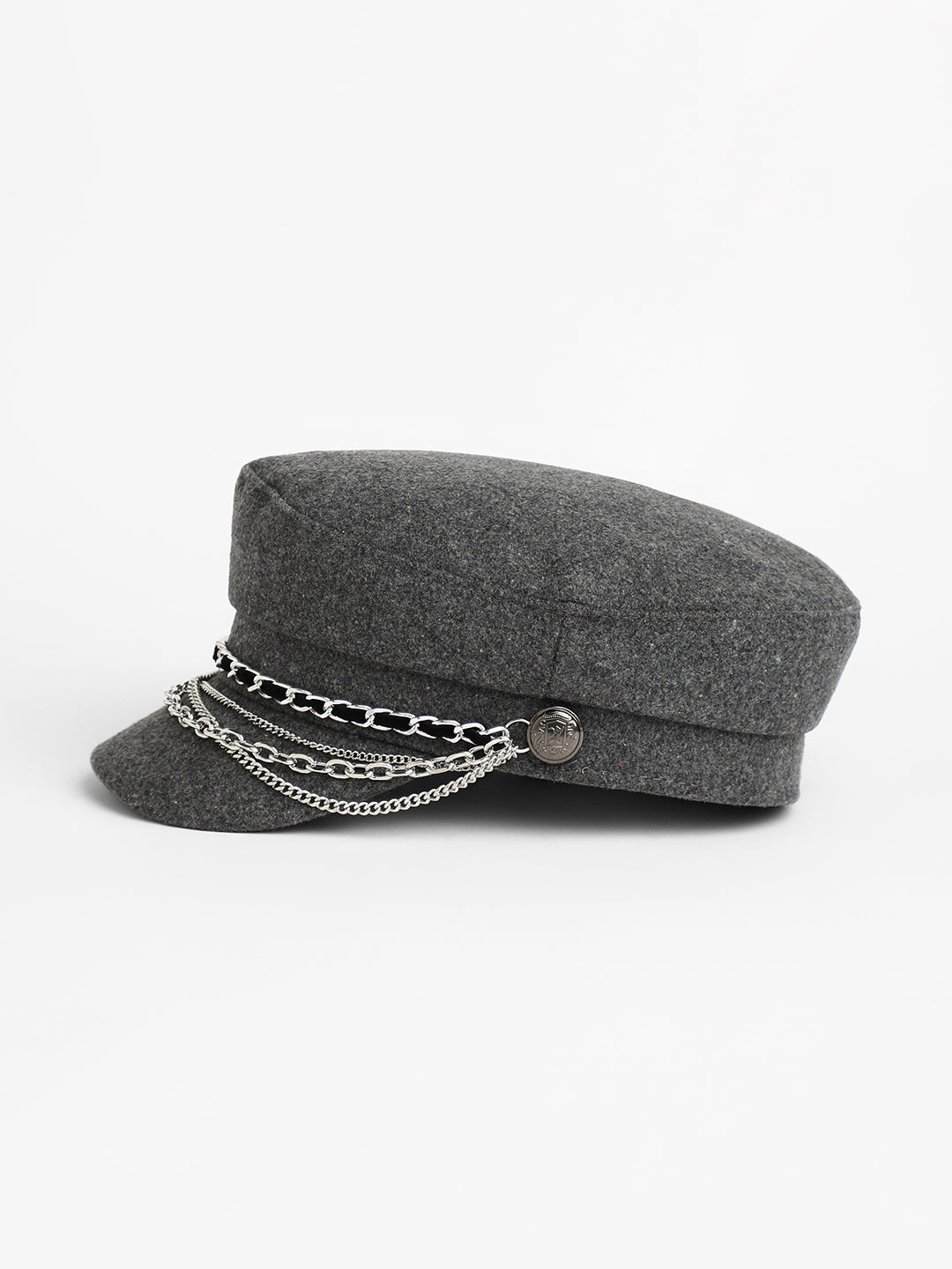 Women's Chain-Lined Bakerboy Cap - Charcoal Grey