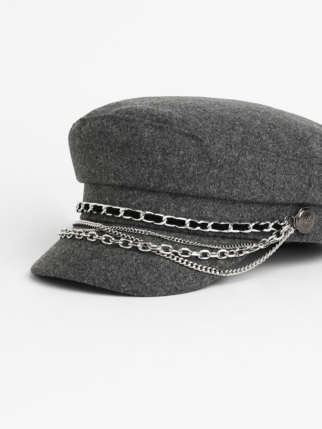 Women's Chain-Lined Bakerboy Cap - Charcoal Grey