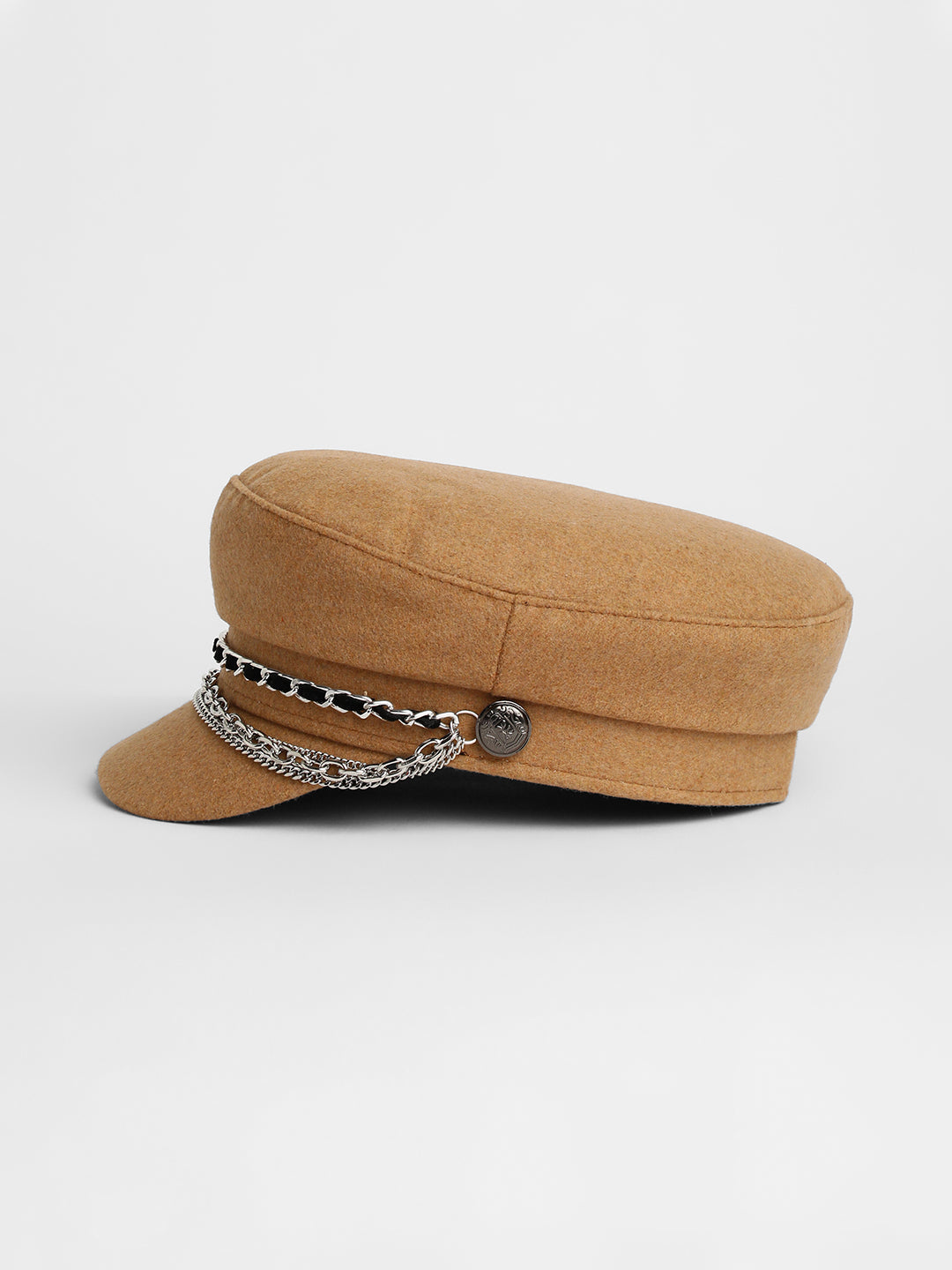 Women's Chain-Lined Bakerboy Cap - Camel Brown