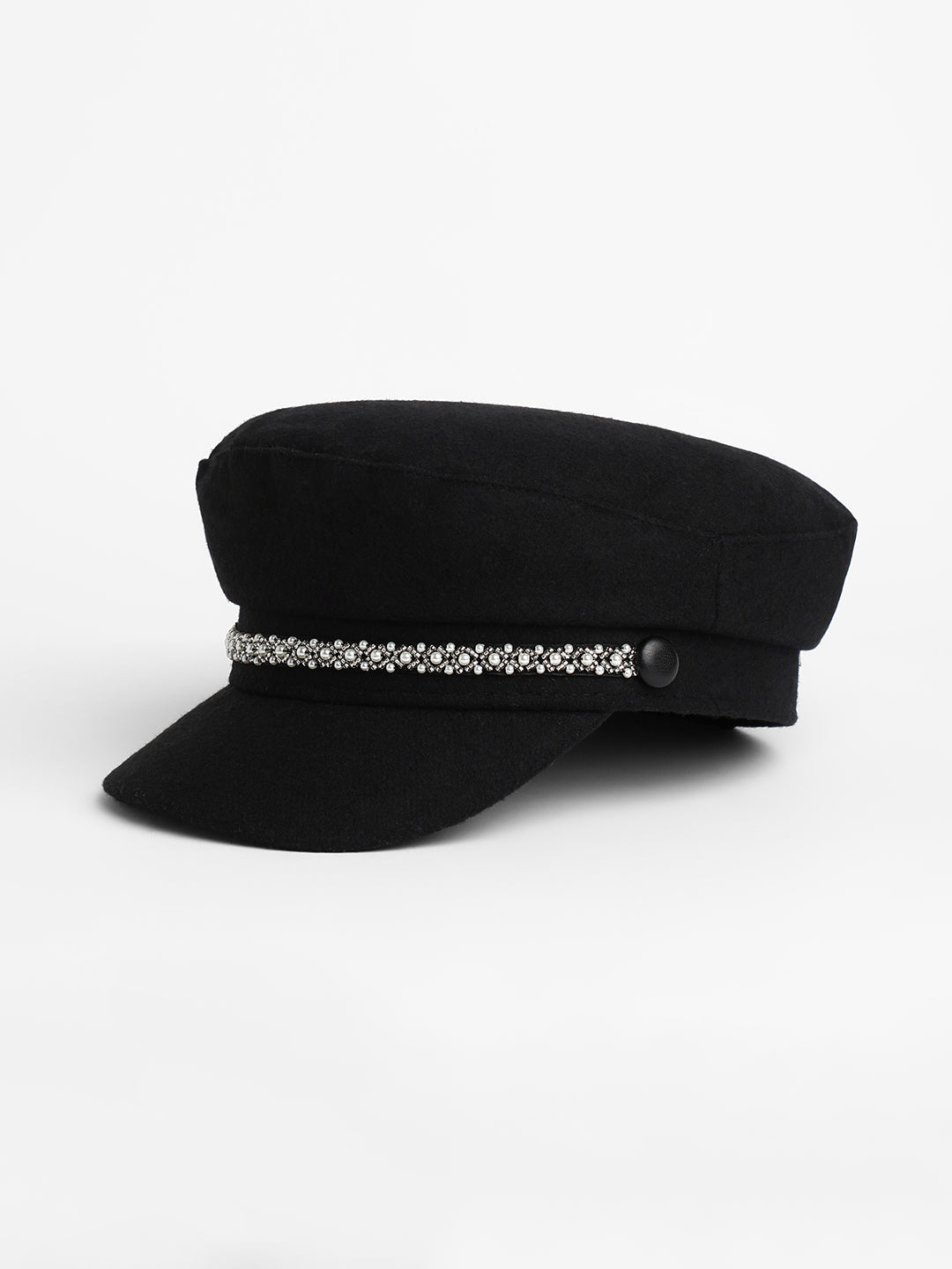 Women's Embellish-Lined Breton Cap - Midnight Black