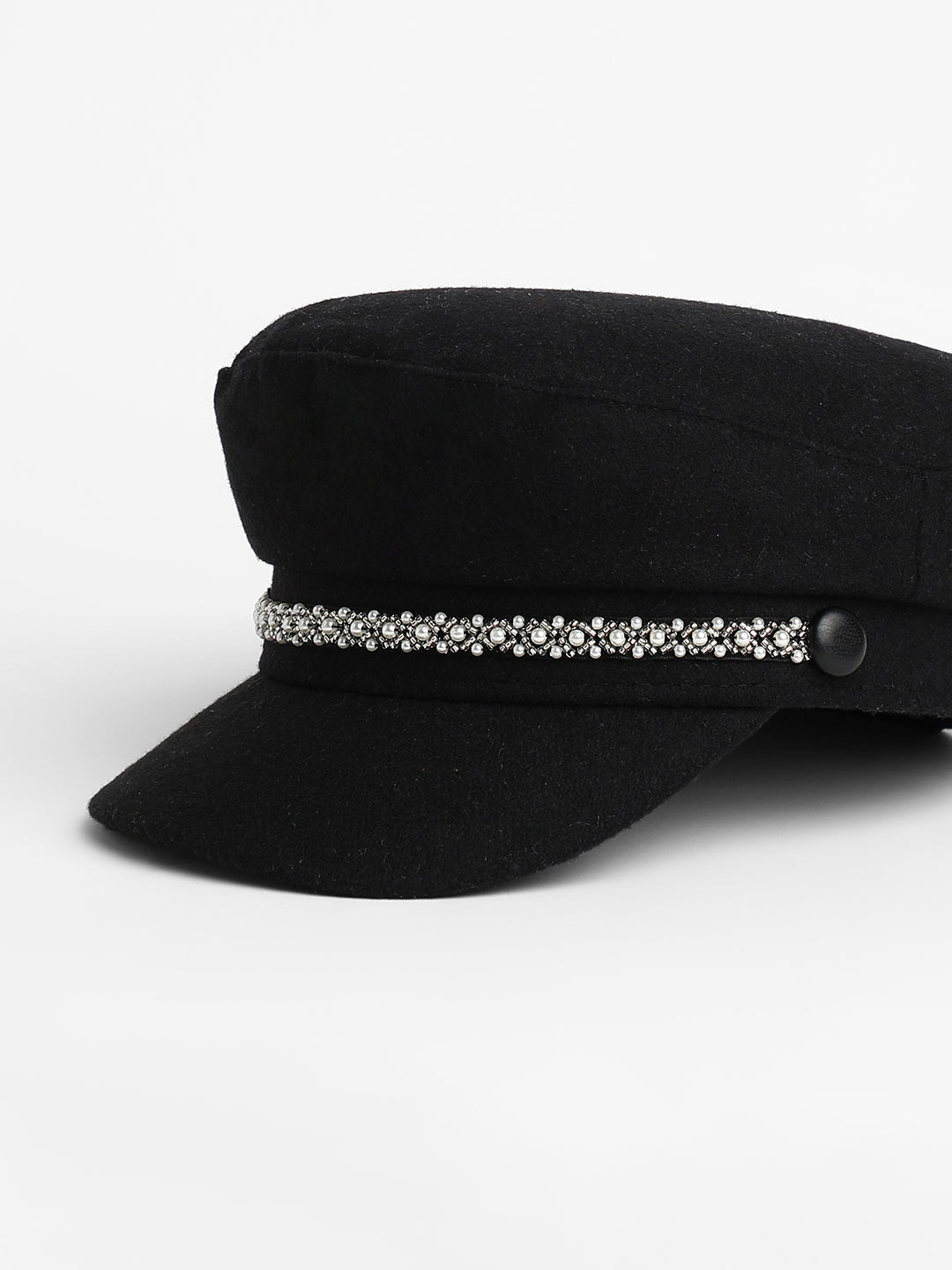 Women's Embellish-Lined Breton Cap - Midnight Black