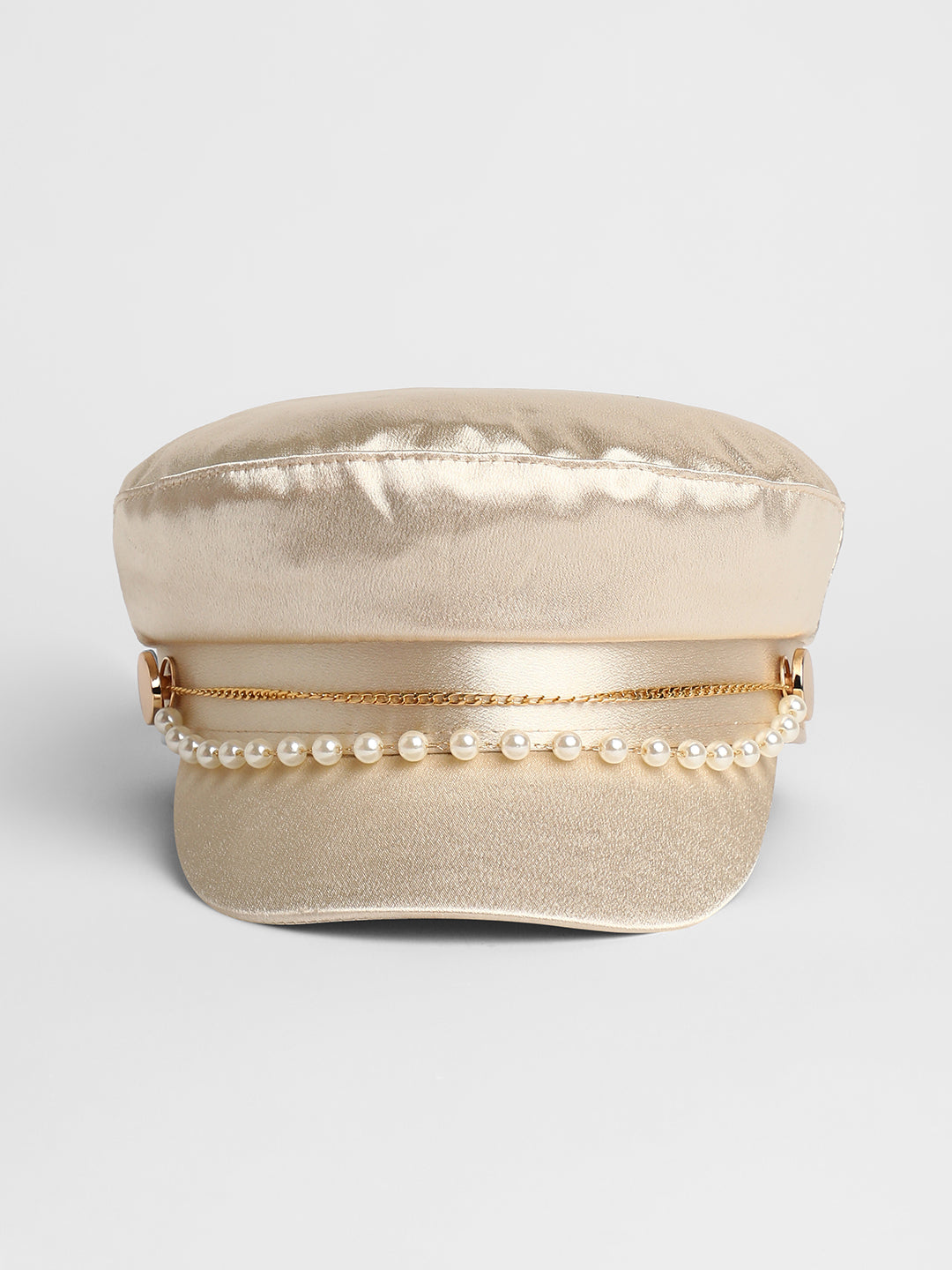 Women's Chain-Lined Satin Bakerboy Cap - Saltbox Beige