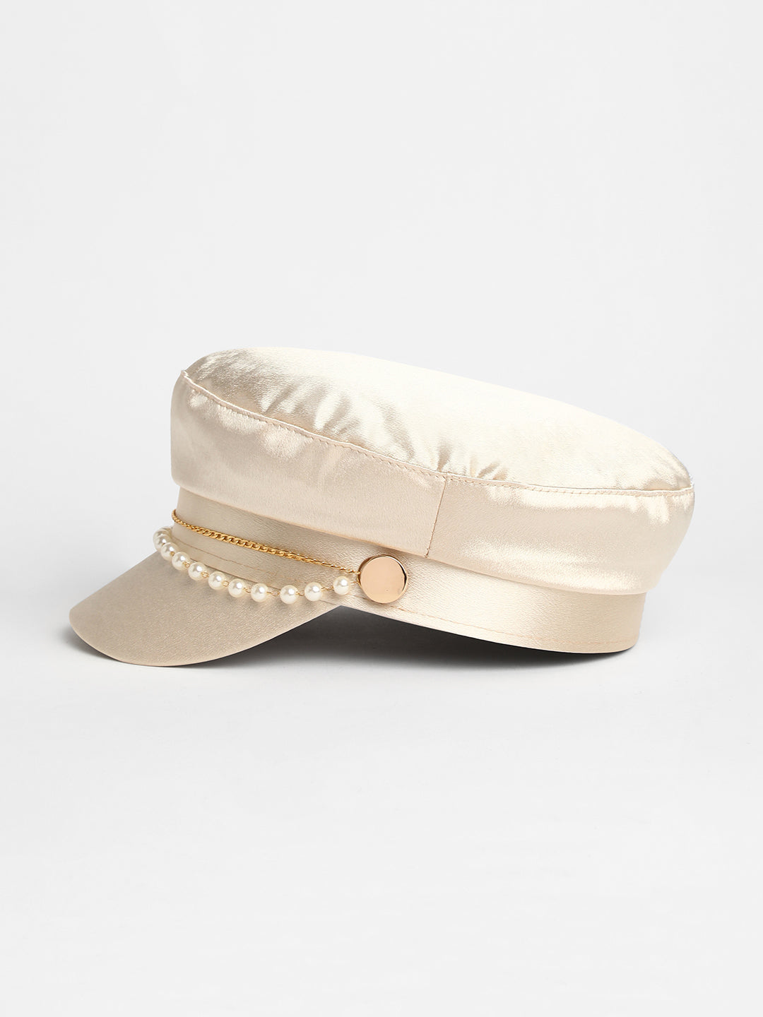 Women's Chain-Lined Satin Bakerboy Cap - Saltbox Beige