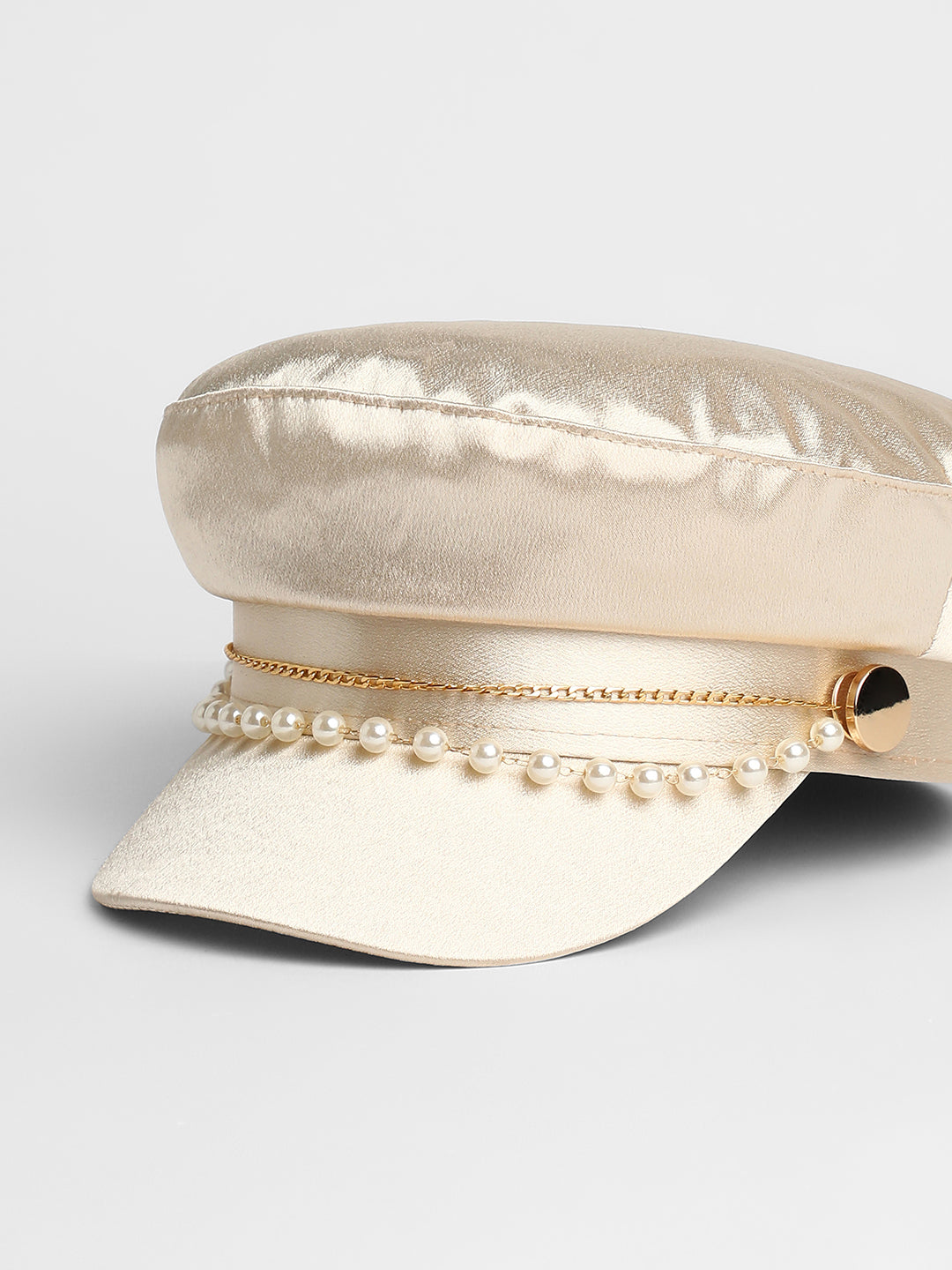 Women's Chain-Lined Satin Bakerboy Cap - Saltbox Beige