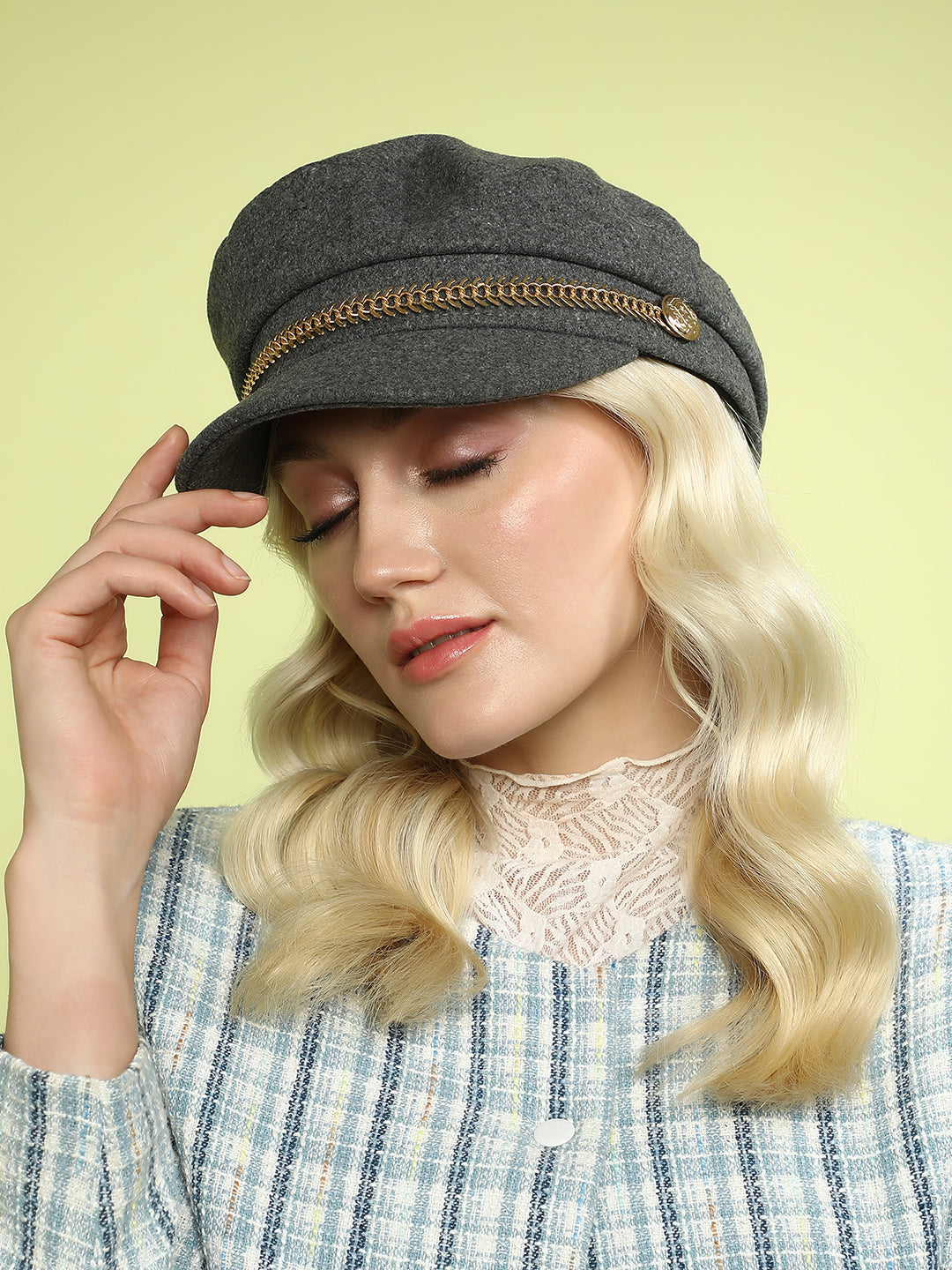 Women's Chain-Lined Breton Cap - Charcoal Grey