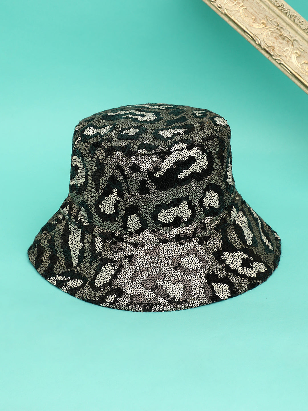 Women's Sequin Leopard Bucket Hat - Antique Gold