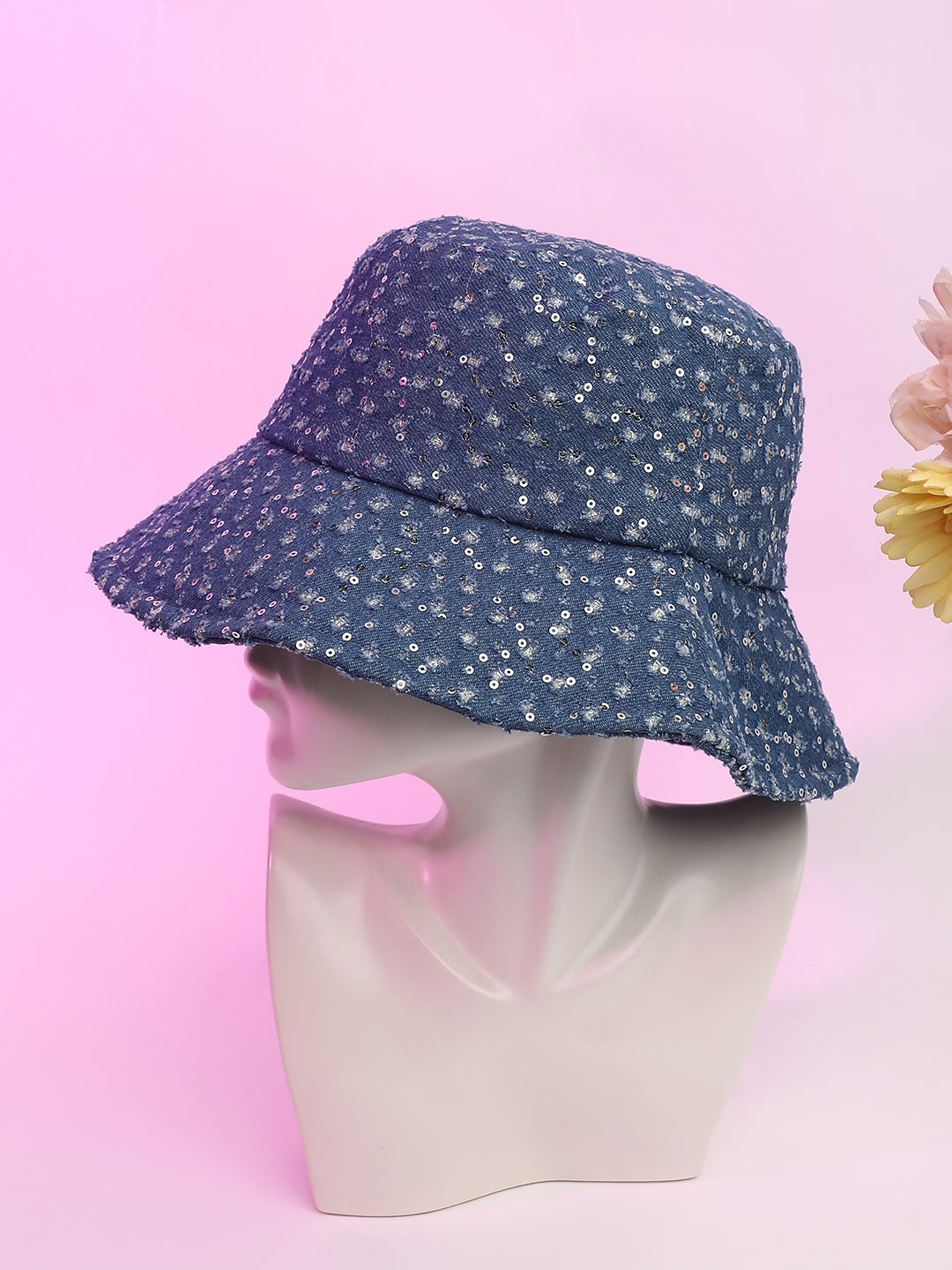 Women's Sequin Denim Bucket Hat - Star Command Blue