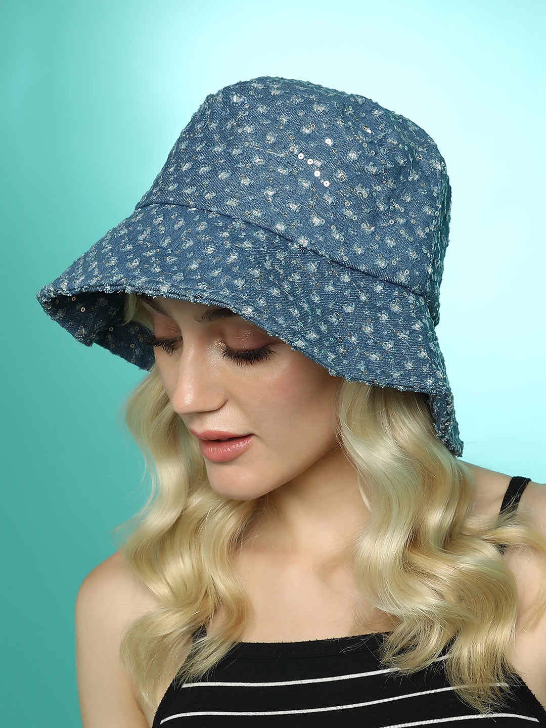 Women's Sequin Denim Bucket Hat - Star Command Blue