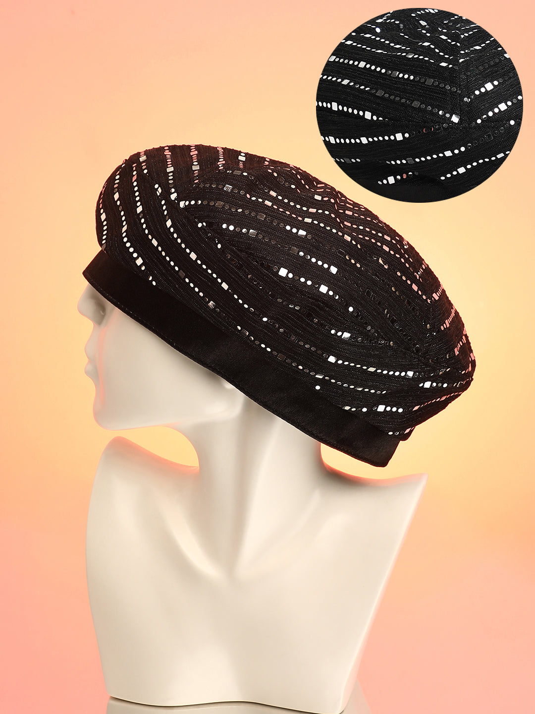 Women's Mirrored Beret Hat - Midnight Black