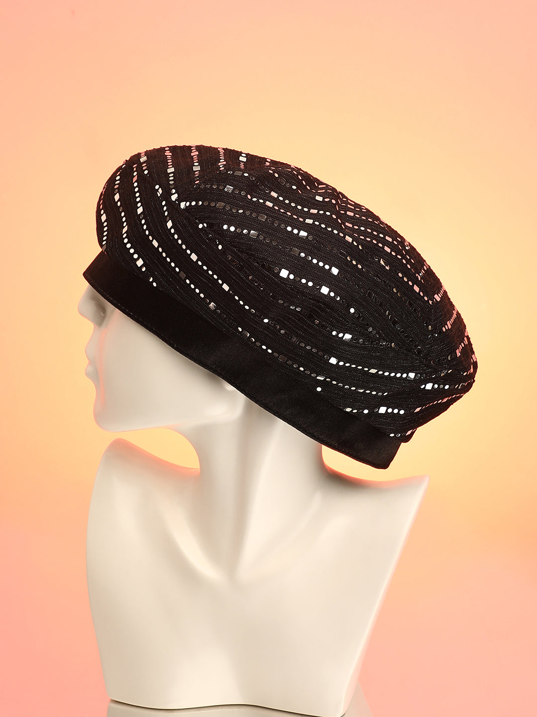 Women's Mirrored Beret Hat - Midnight Black