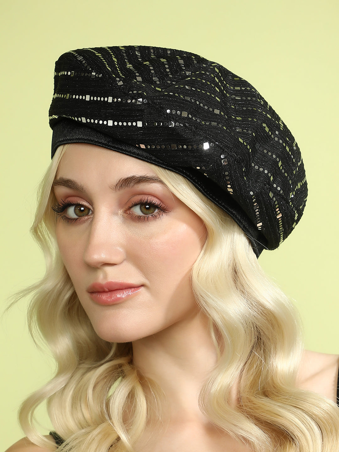 Women's Mirrored Beret Hat - Midnight Black