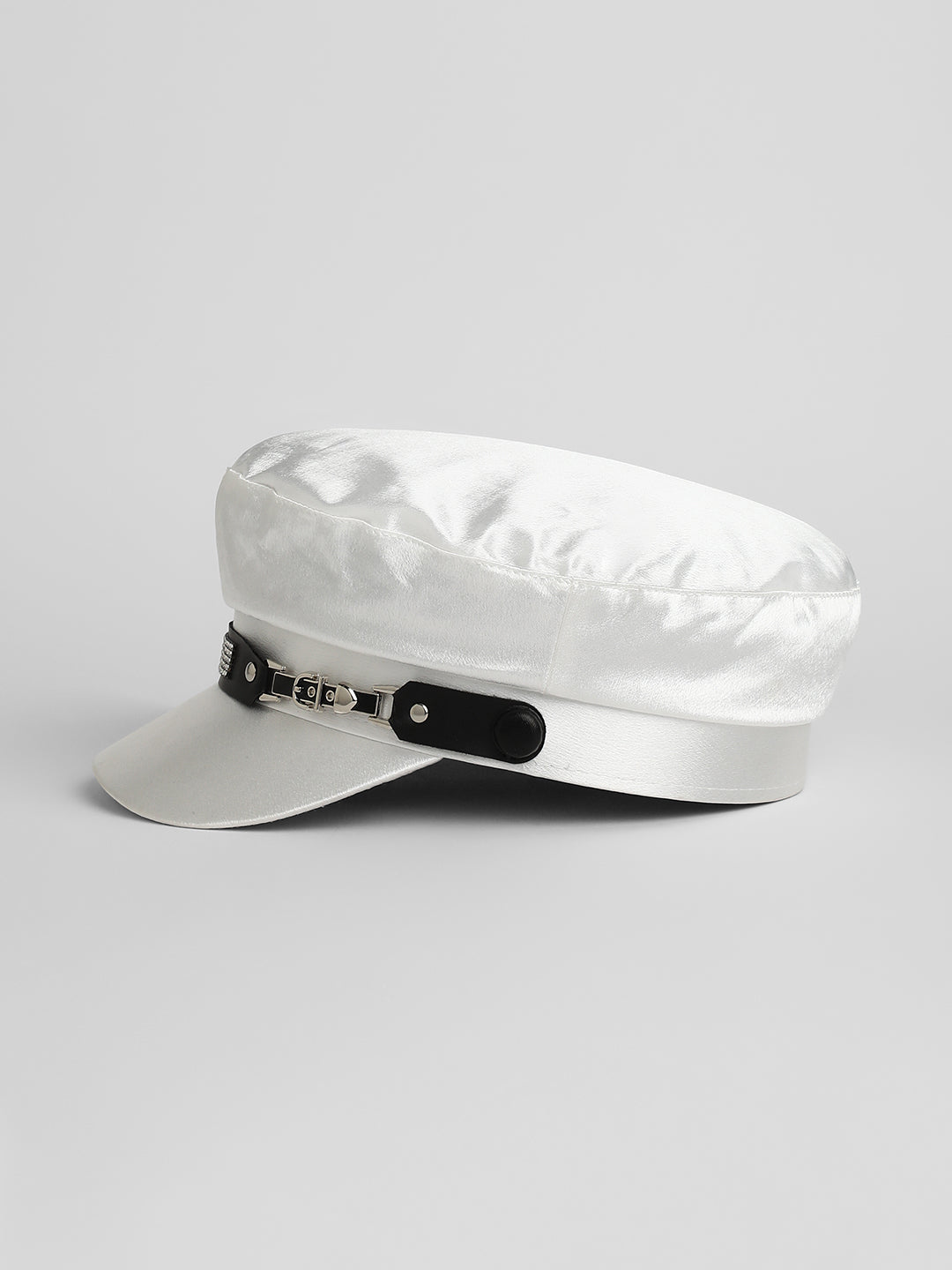 Women's Embellished Satin Bakerboy Cap - Powder White