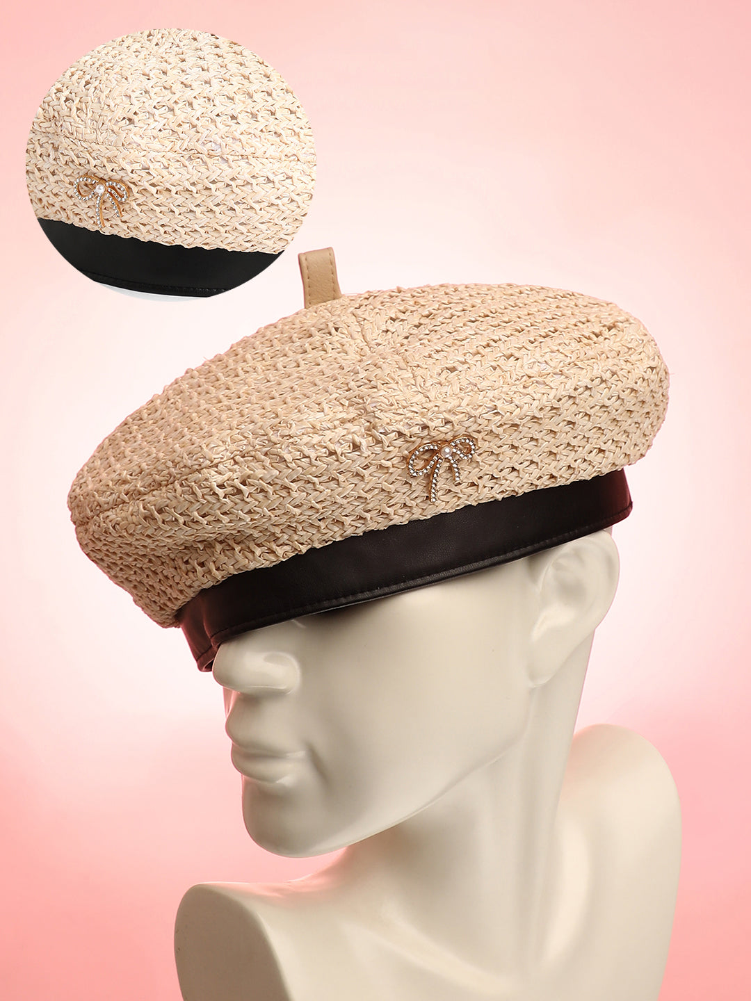 Women's Bow Woven Beret Hat - Off-White