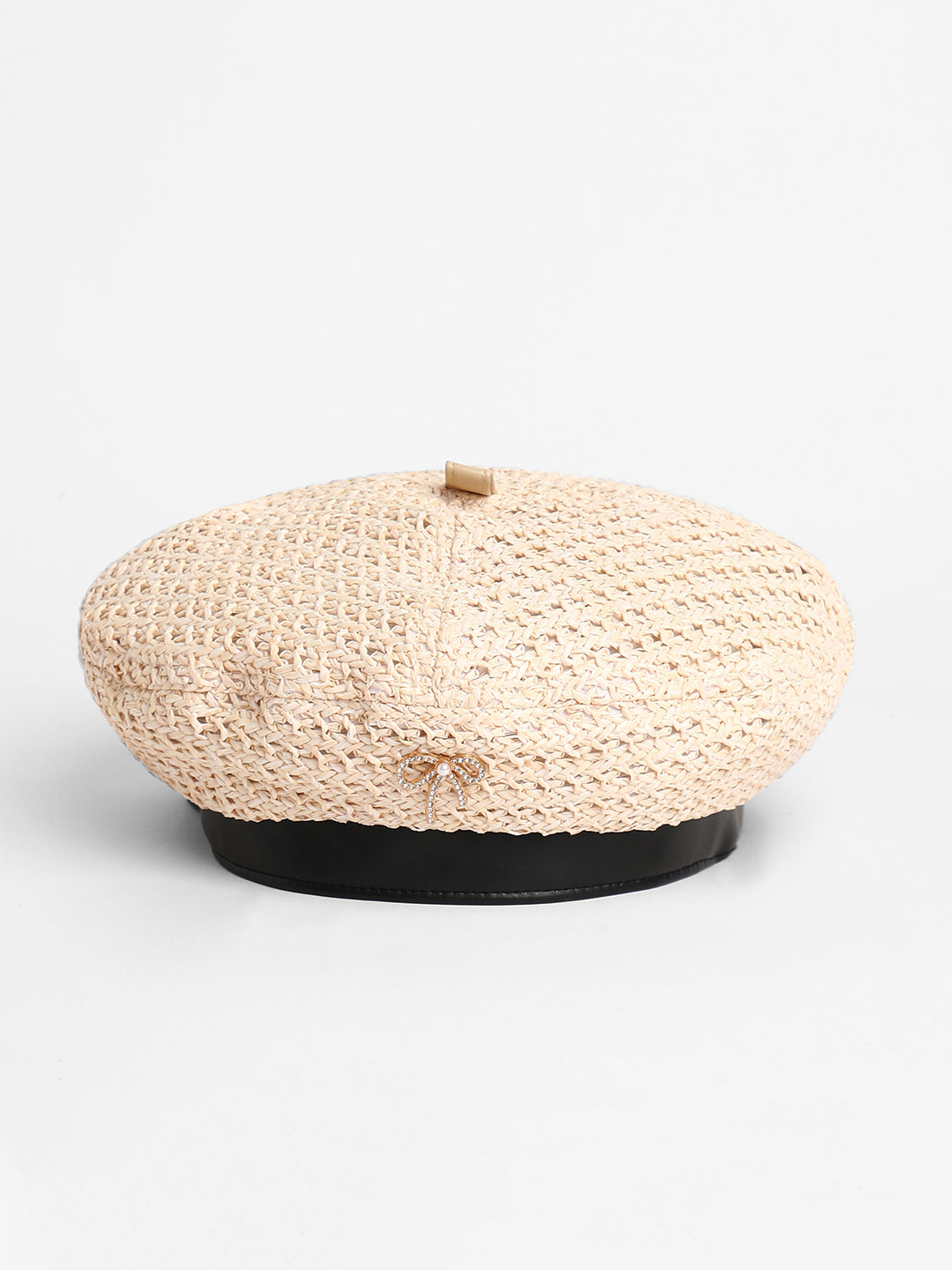 Women's Bow Woven Beret Hat - Off-White