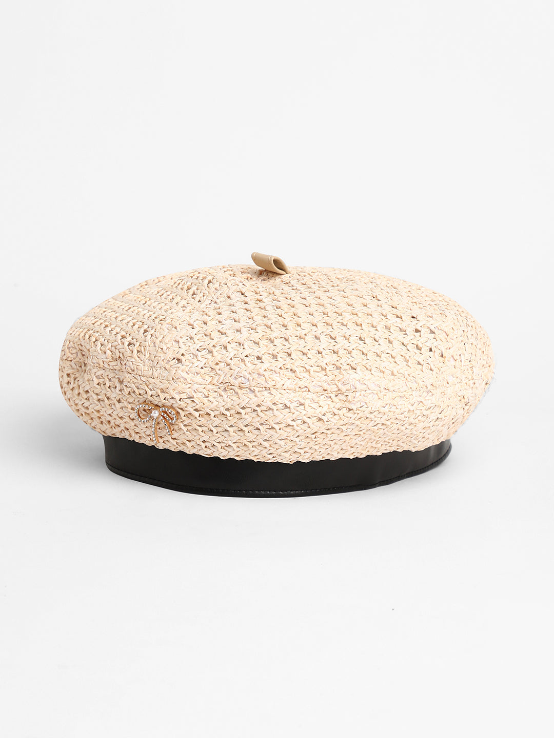 Women's Bow Woven Beret Hat - Off-White