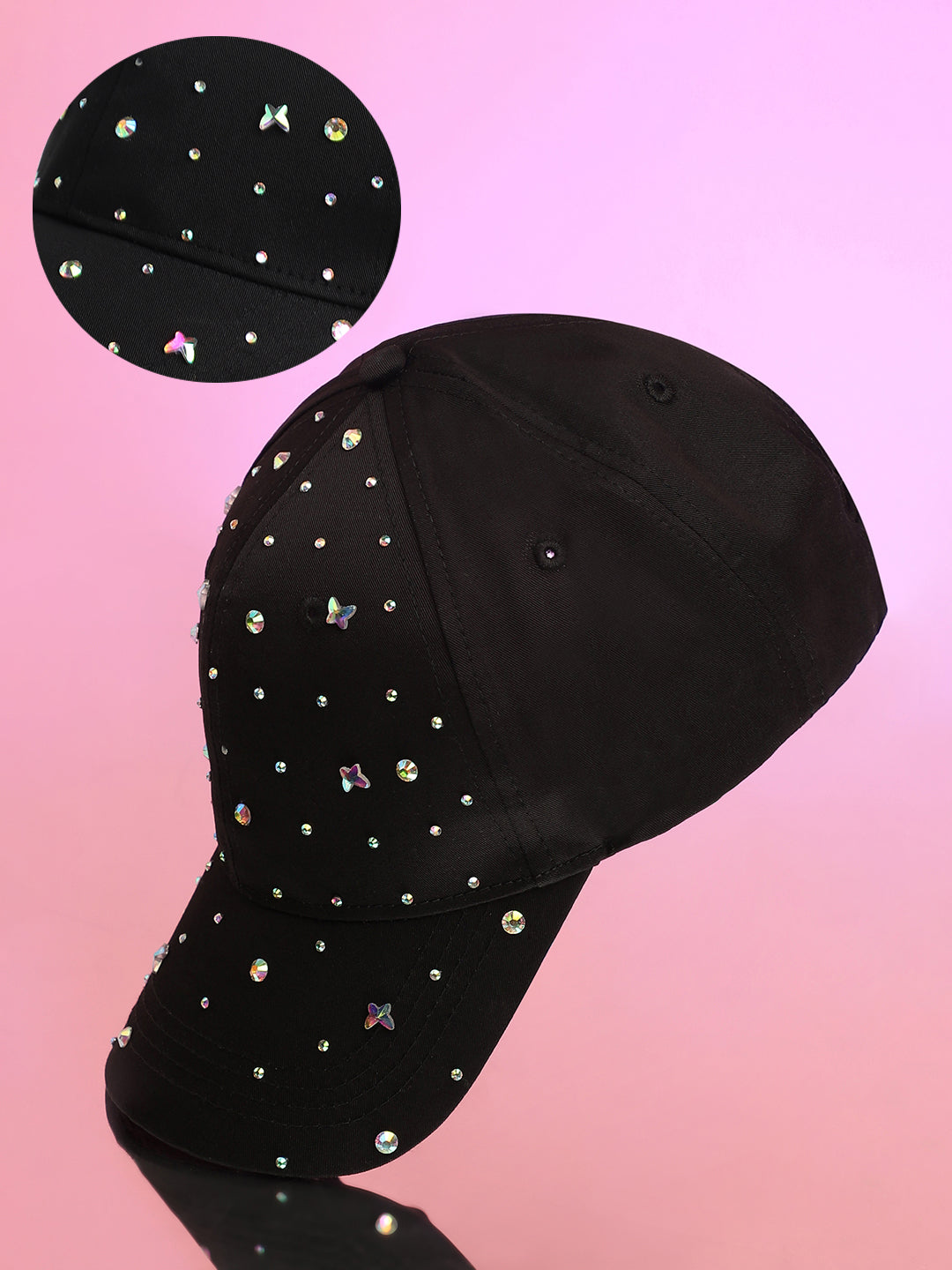 Women's Crystal Butterfly Basketball Cap - Midnight Black