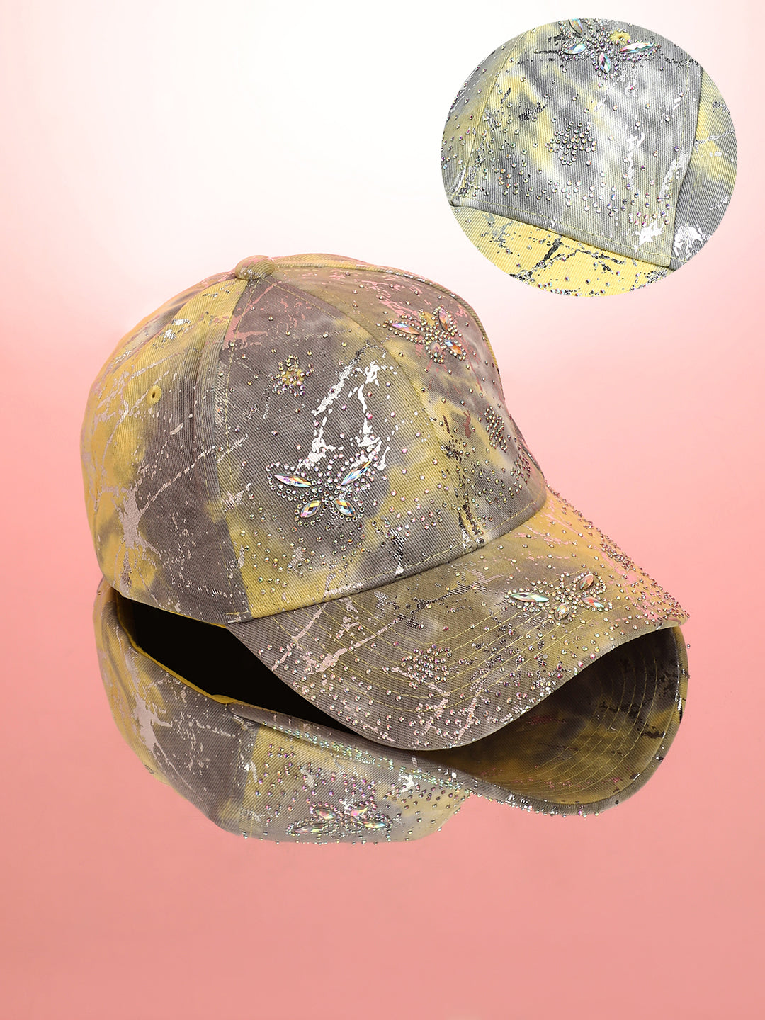 Women's Studded Ombre Basketball Cap - Ash Grey & Lemon Yellow