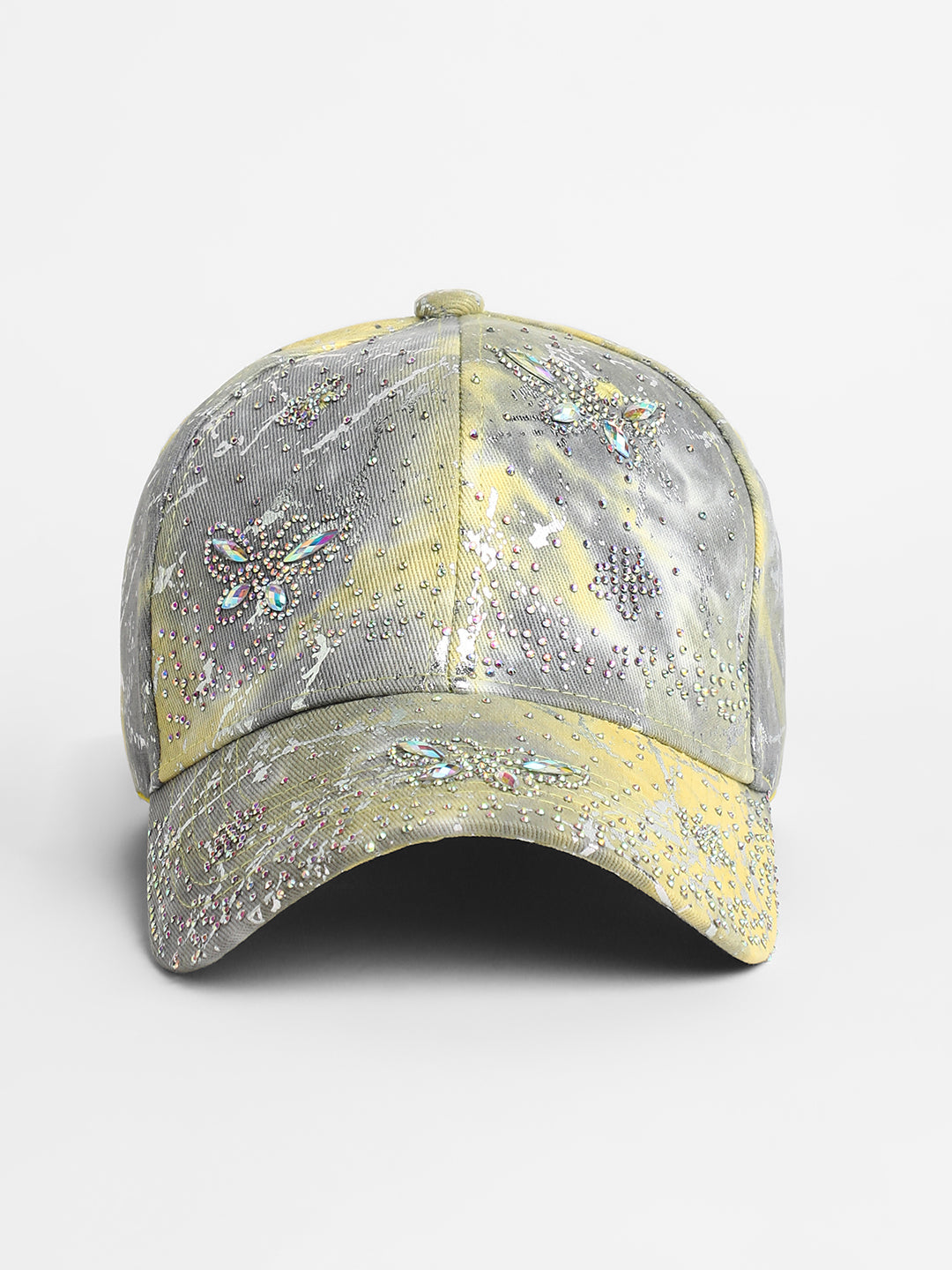 Women's Studded Ombre Basketball Cap - Ash Grey & Lemon Yellow