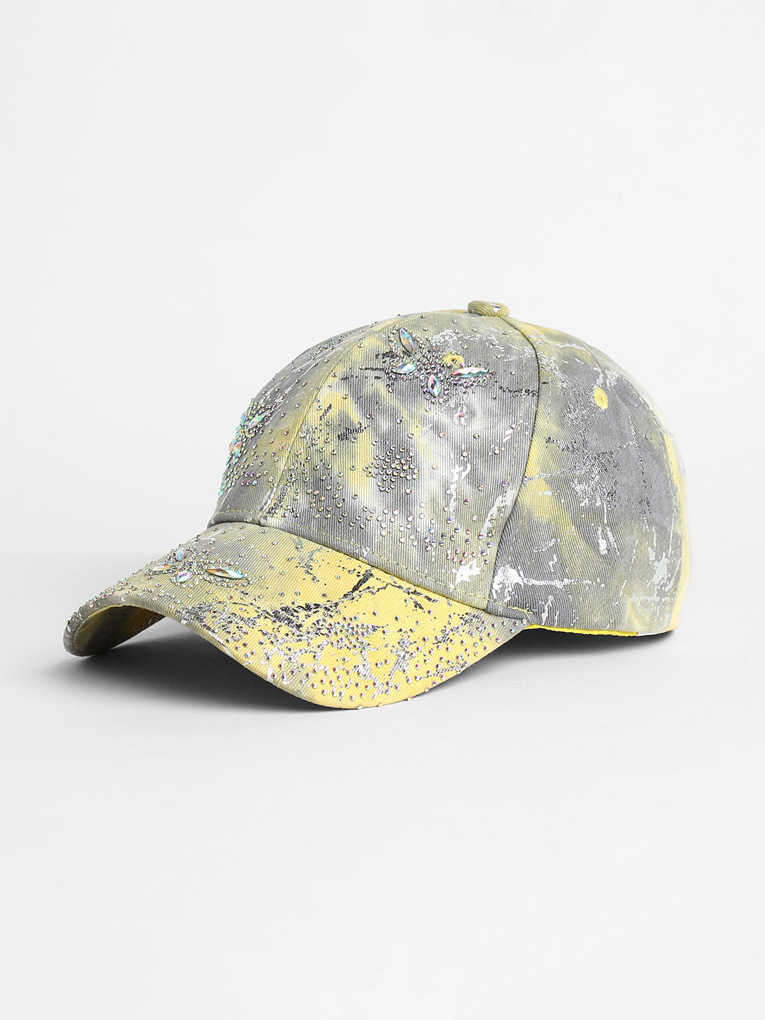 Women's Studded Ombre Basketball Cap - Ash Grey & Lemon Yellow