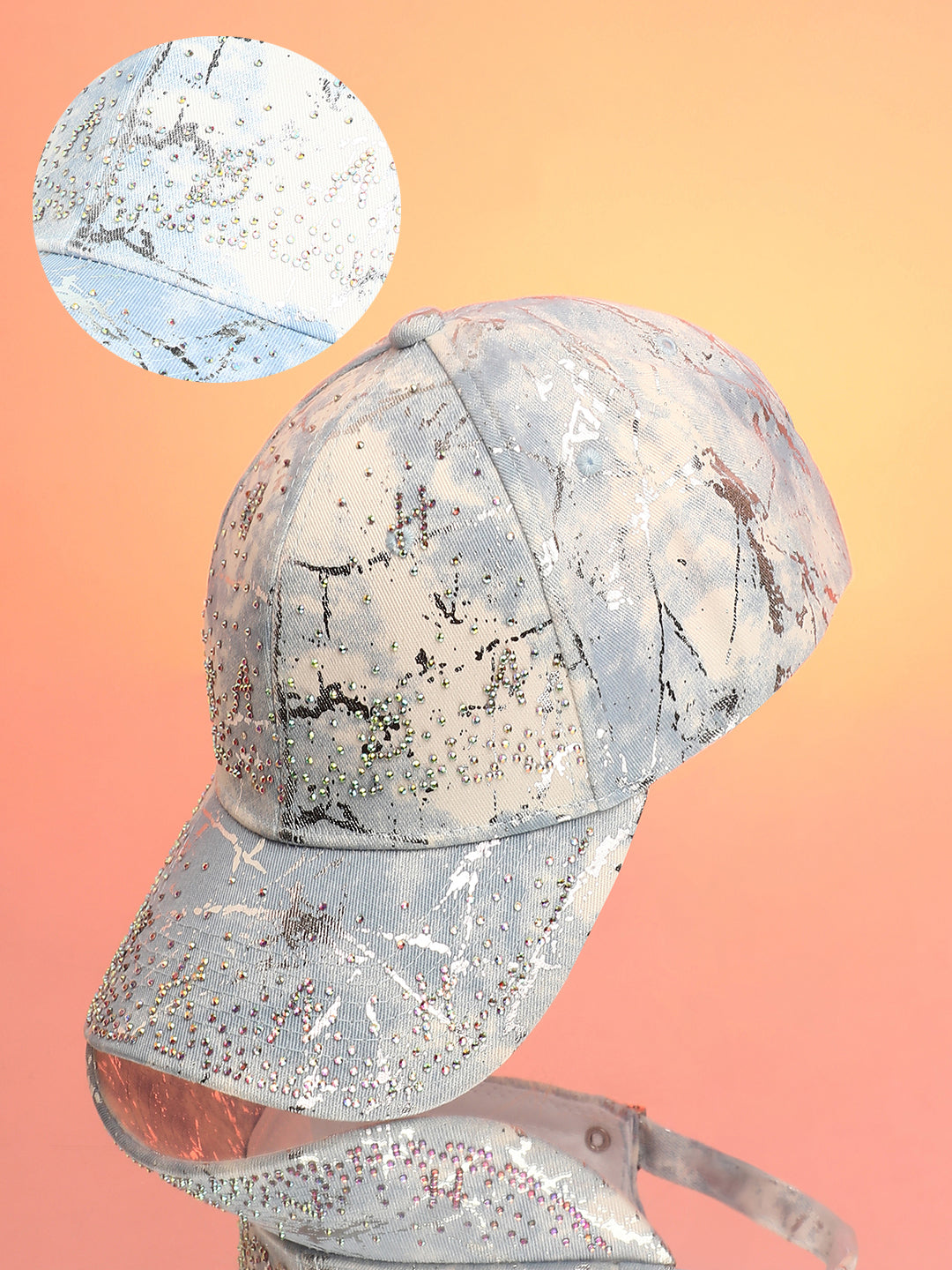 Women's Studded Ombre Basketball Cap - Sky Blue & Ivory White