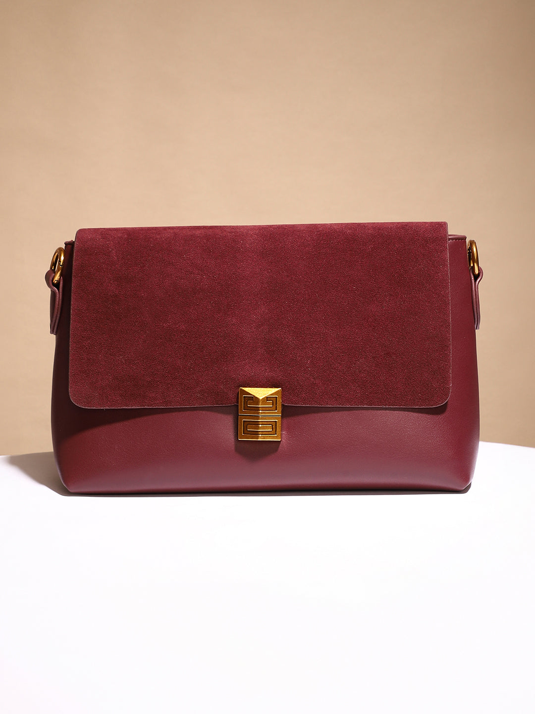 The Velvet Block Shoulder Bag - Wine Red