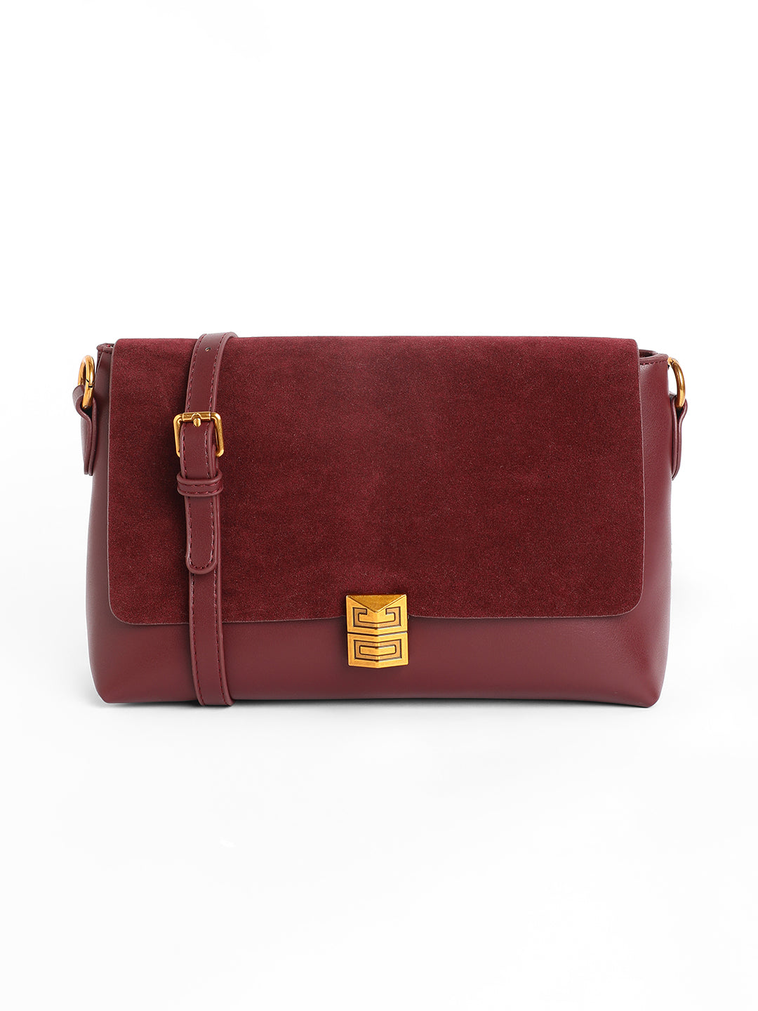 The Velvet Block Shoulder Bag - Wine Red