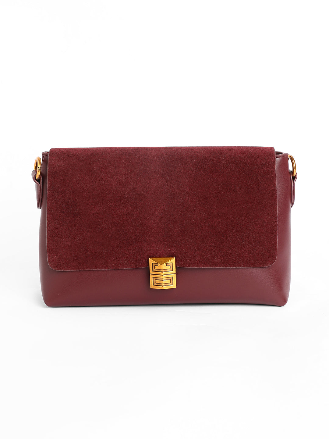 The Velvet Block Shoulder Bag - Wine Red