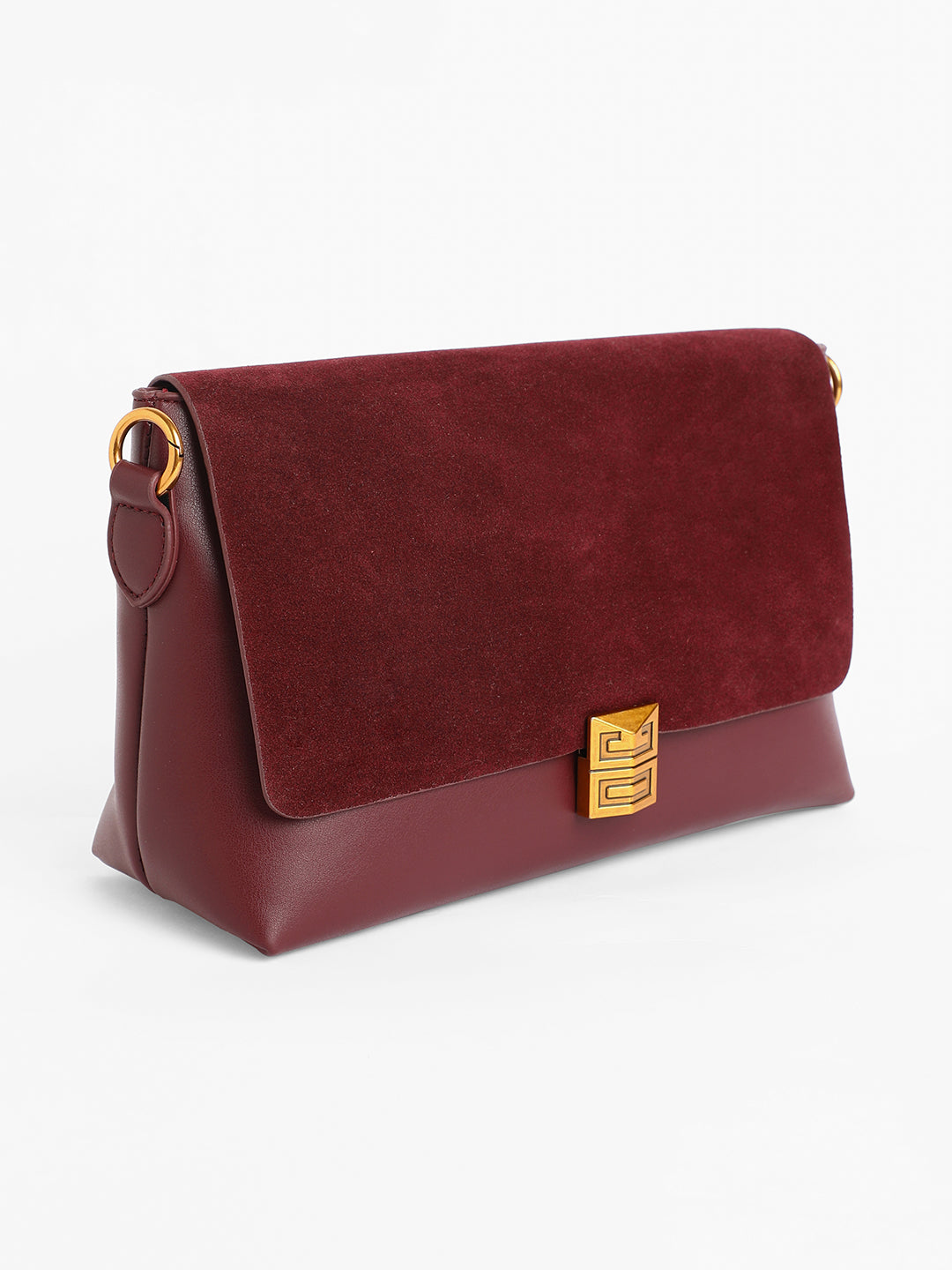 The Velvet Block Shoulder Bag - Wine Red