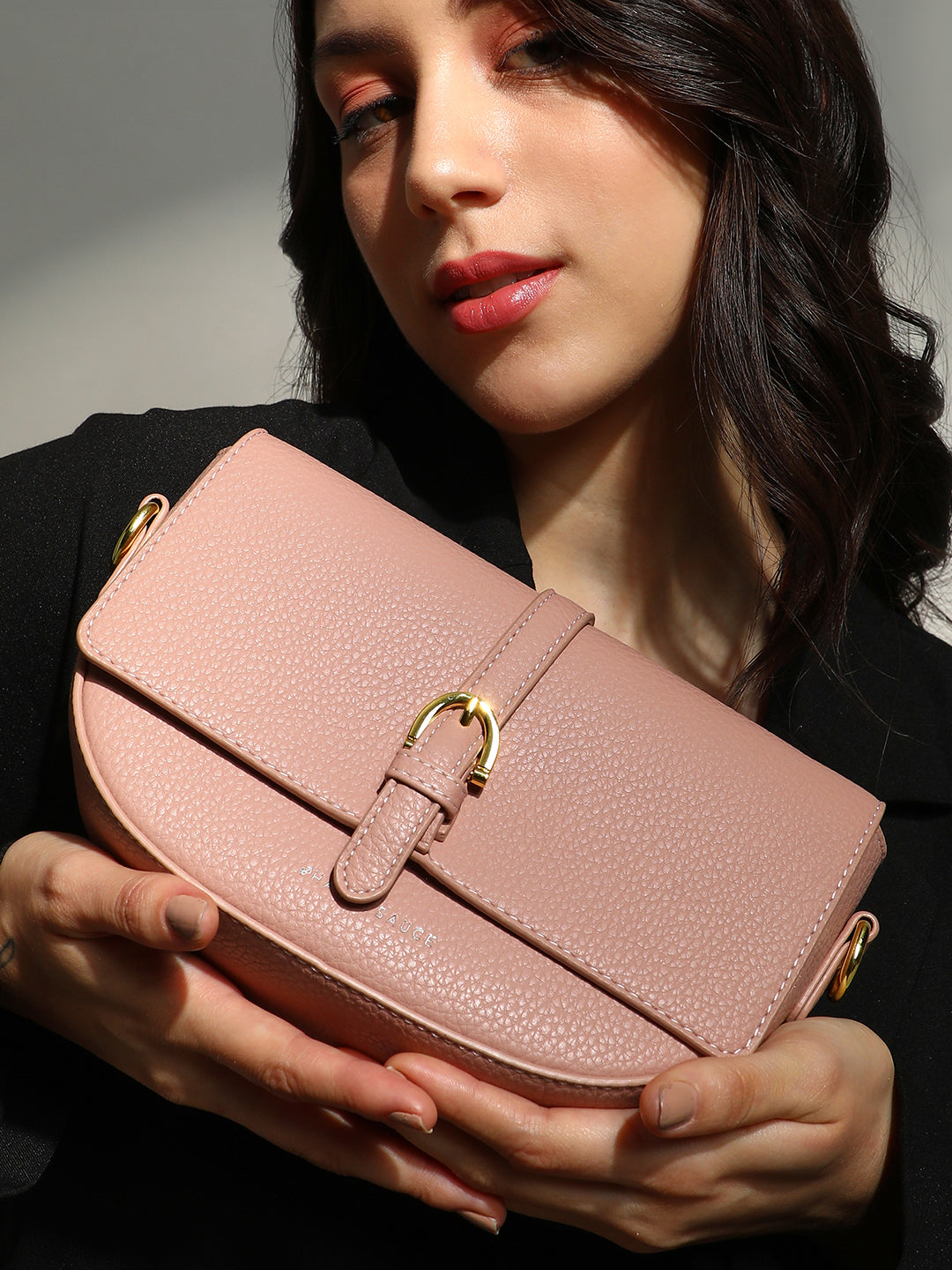 The Tang-Buckle Shoulder Bag - Nude Pink