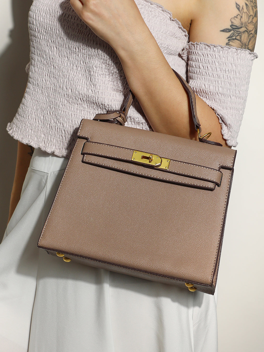 The Overlap Satchel Bag - Camel Brown