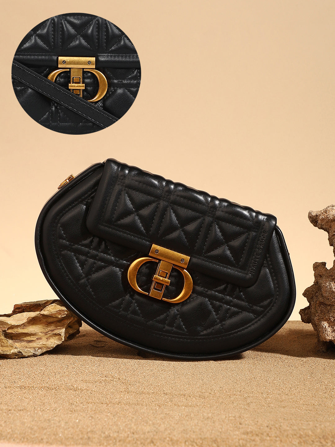 The Quilted Curve Sling Bag - Midnight Black