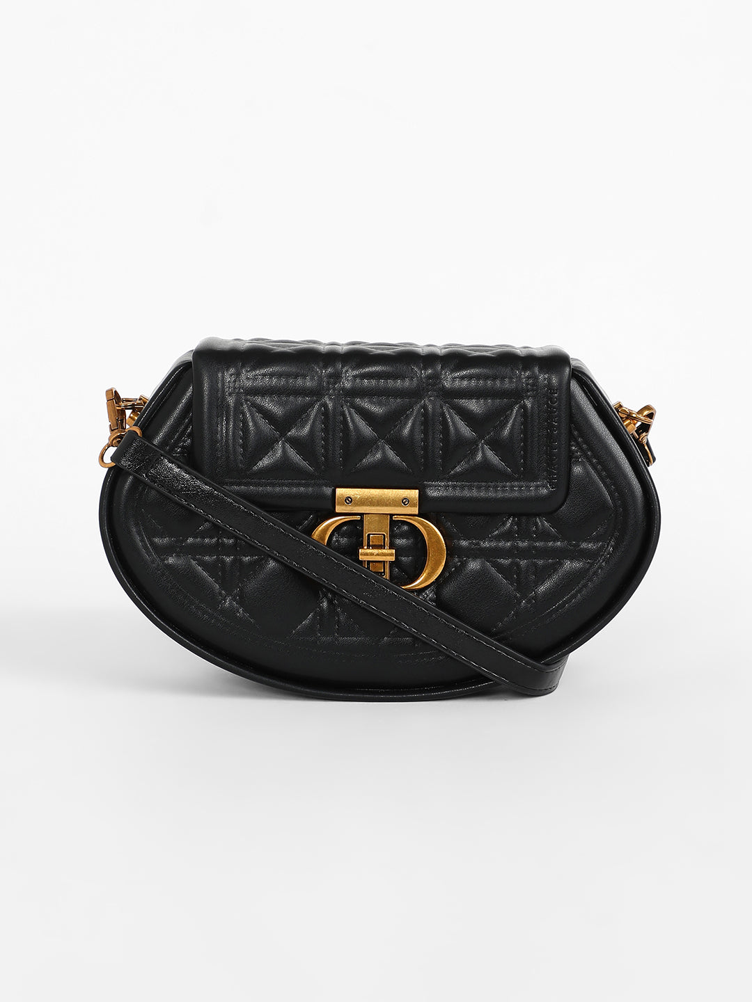 The Quilted Curve Sling Bag - Midnight Black