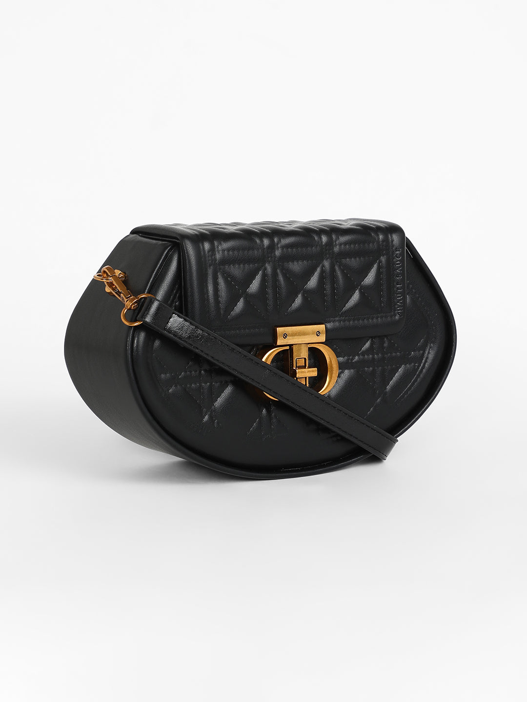 The Quilted Curve Sling Bag - Midnight Black