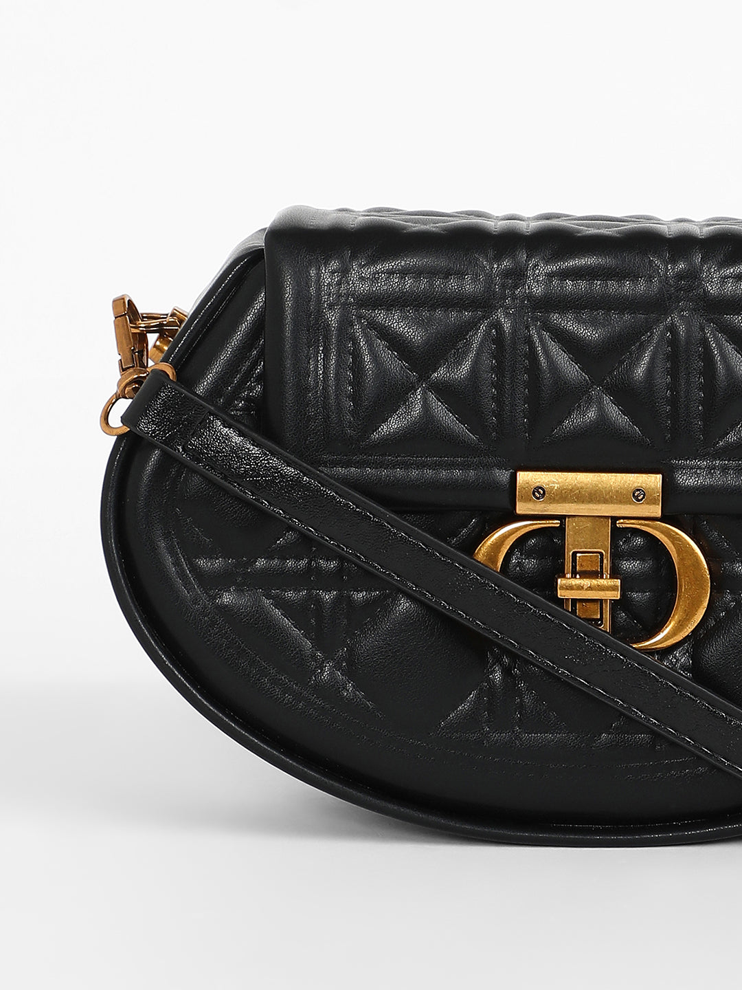 The Quilted Curve Sling Bag - Midnight Black