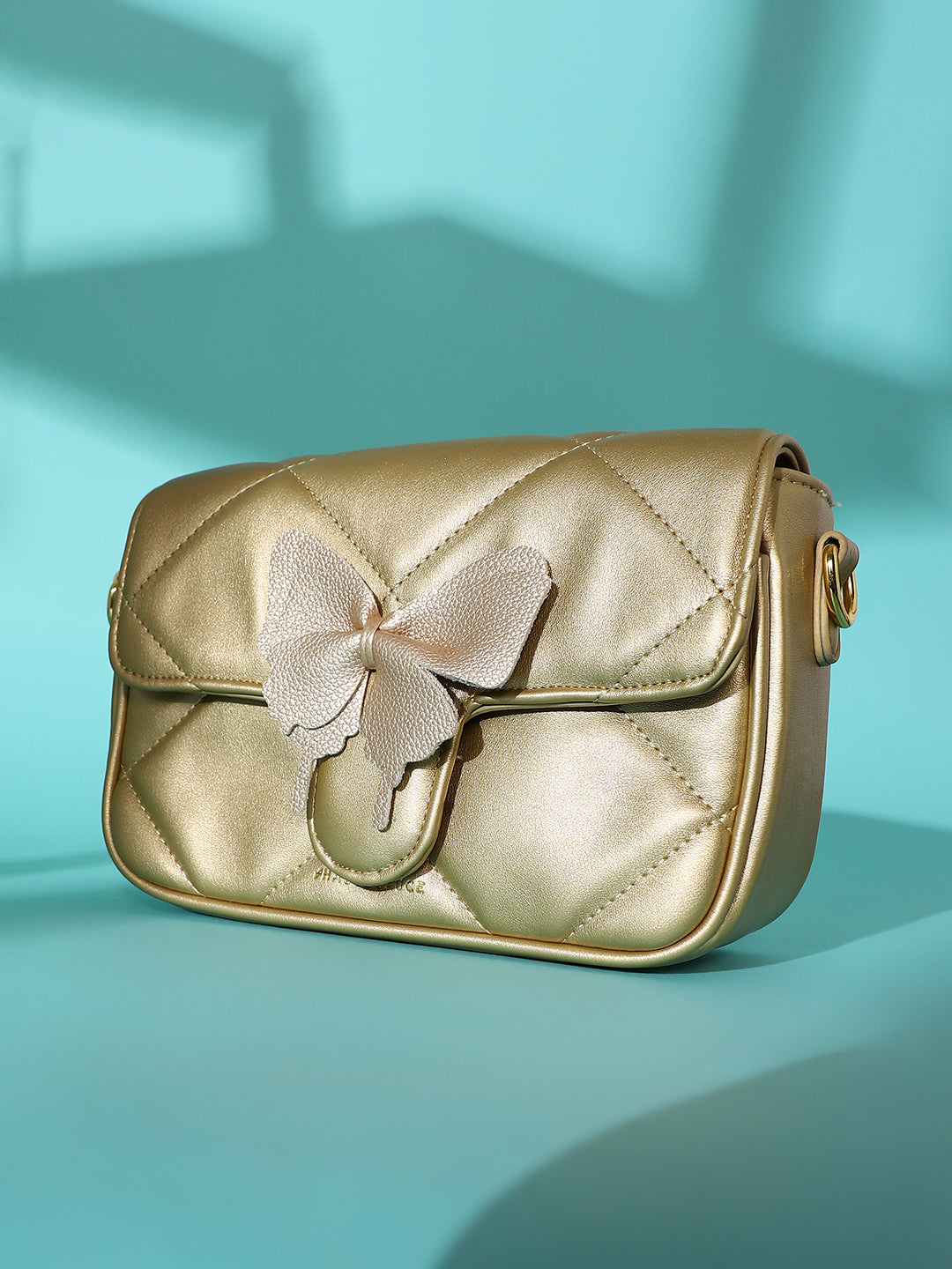 The Quilted Butterfly Shoulder Bag - Antique Gold