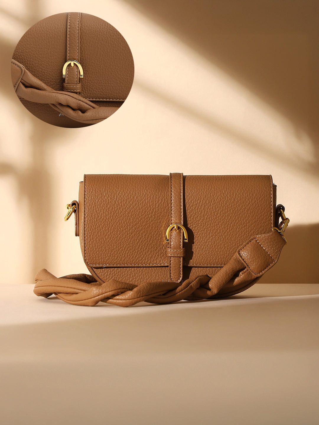 The Tang-Buckle Shoulder Bag - Tan Brown