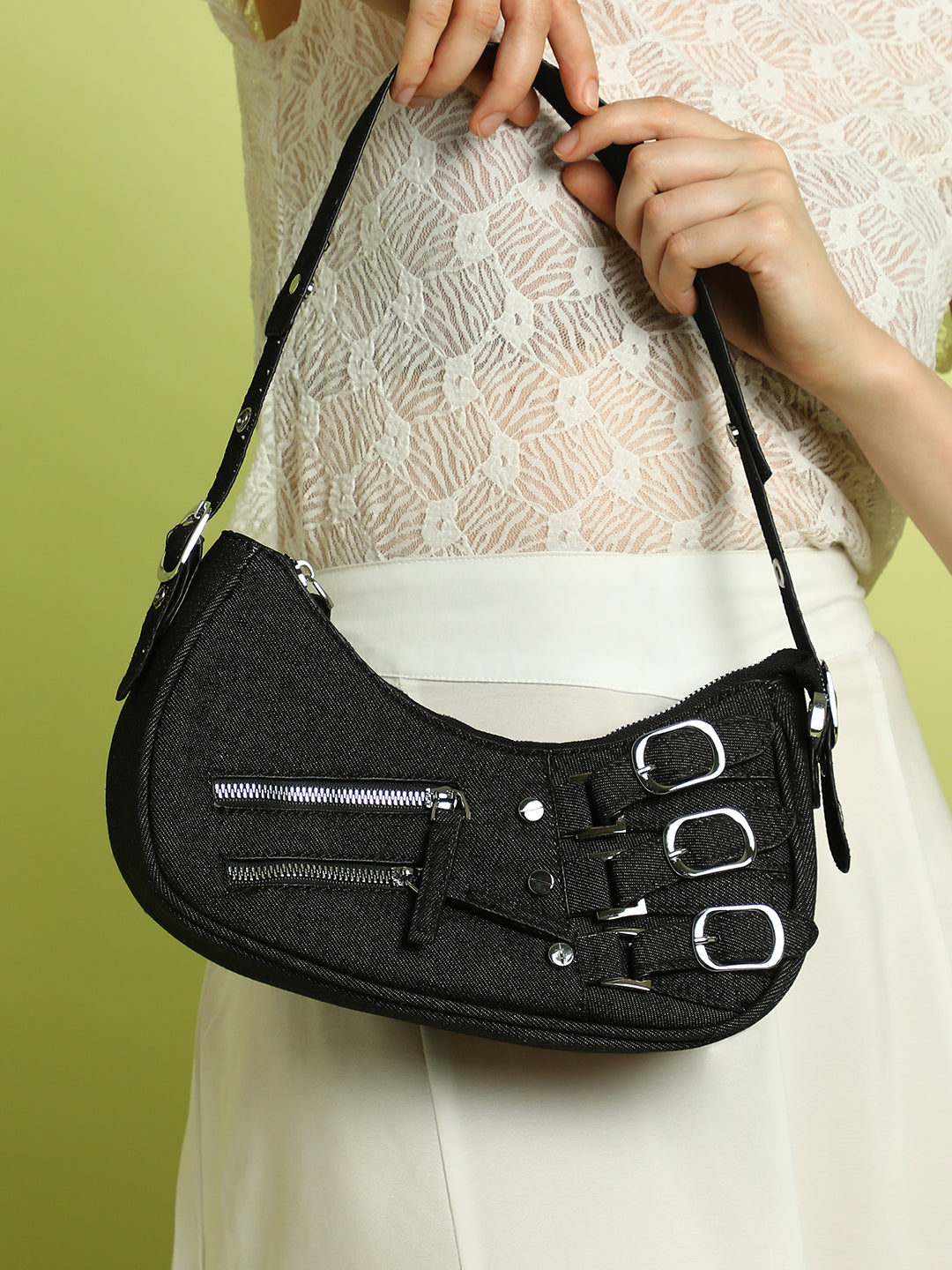 The Denim Shoulder Bag - Charcoal Black