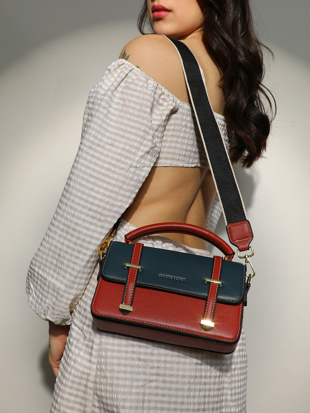 Women's The Linea Hand Bag - Terracotta Brown & Navy Blue